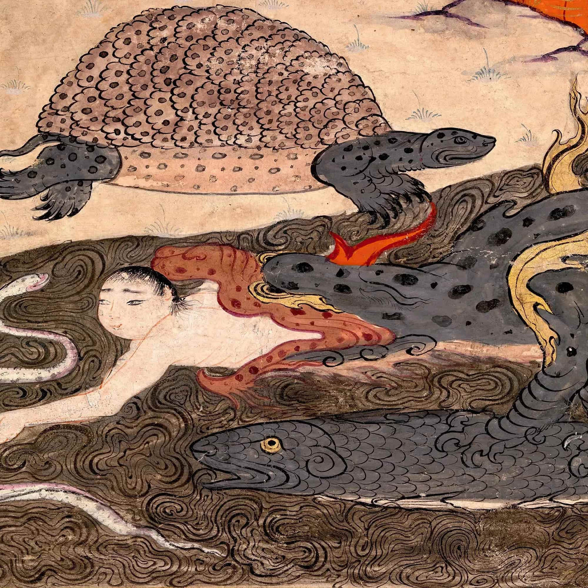 Medieval Wonders of Creation | Fantasy Islamic Persian Mythology: Tortoise, Dragon, Snake, Serpent Fine Art Print