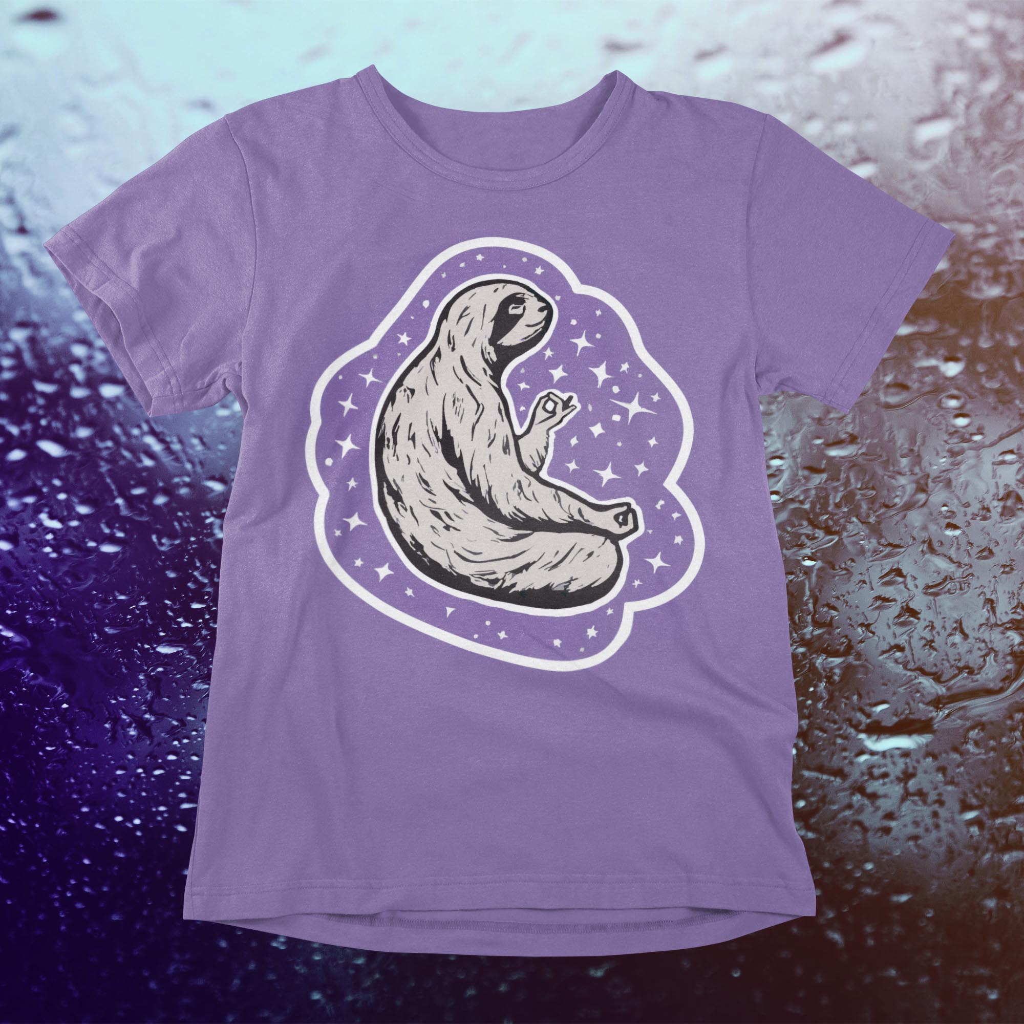 T-Shirts XS / Heather Team Purple Meditating Sloth: Kawai Cute, At One with Universe, Namaste, Yoga Attire, Unisex Fine Art T-Shirt