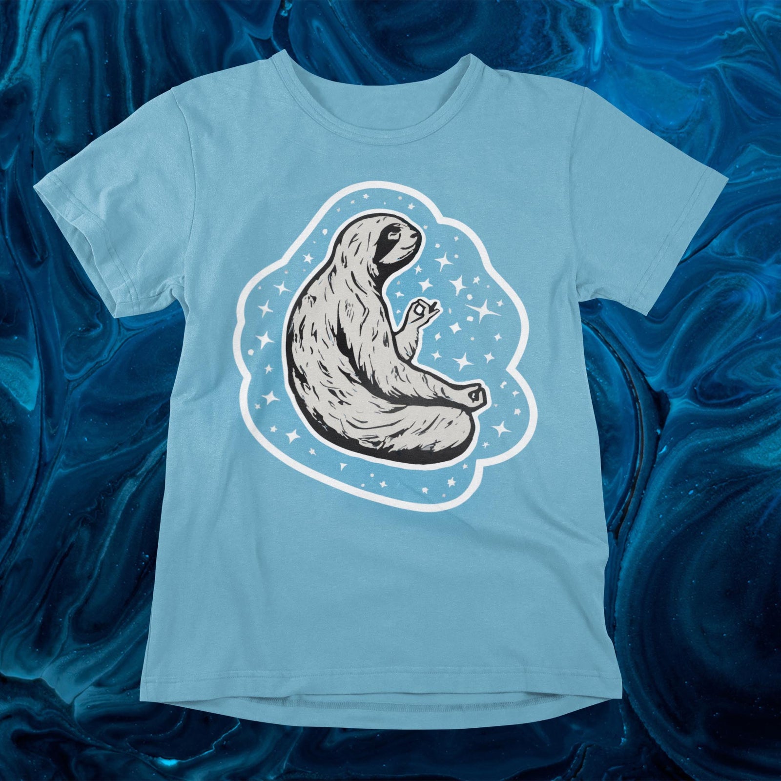 Meditating Sloth: Kawai Cute, At One with Universe, Namaste, Yoga Attire, Unisex Fine Art T-Shirt