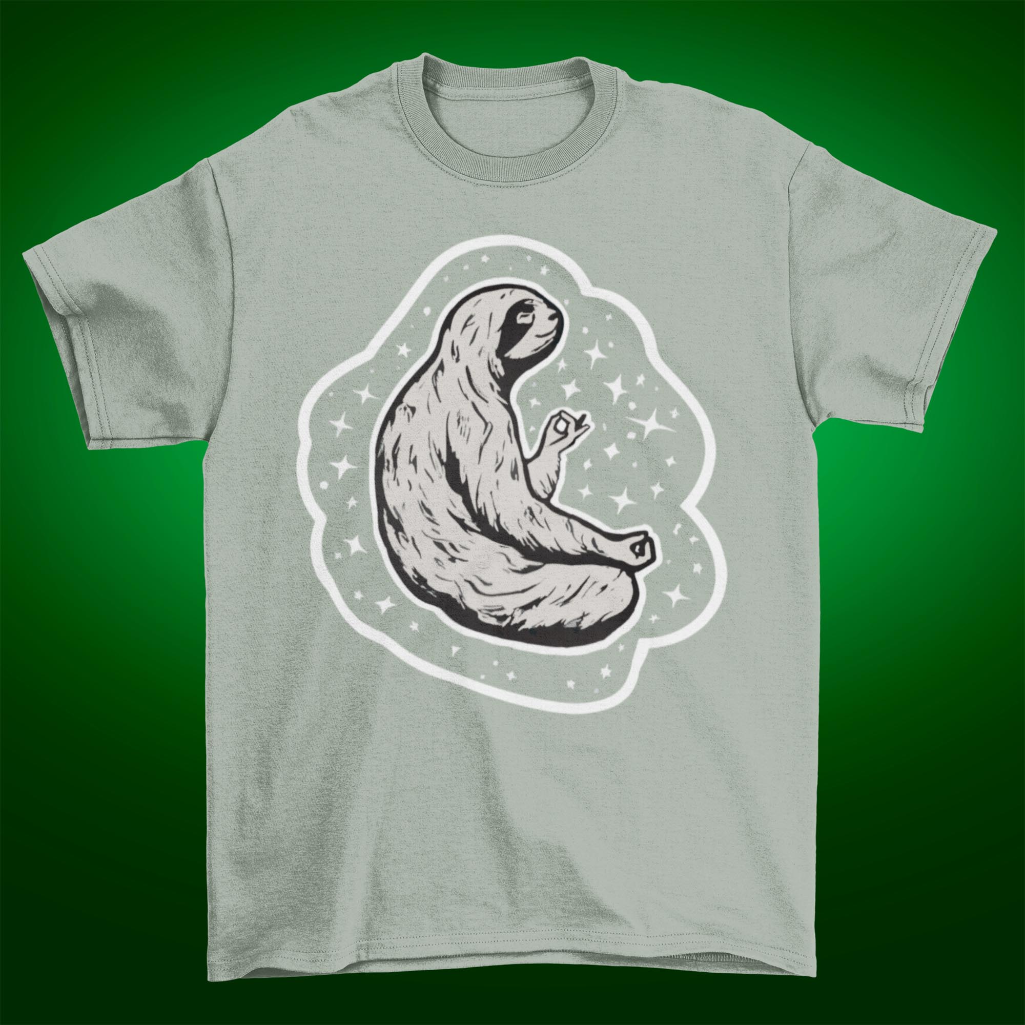 T-Shirts XS / Sage Meditating Sloth: Kawai Cute, At One with Universe, Namaste, Yoga Attire, Unisex Fine Art T-Shirt