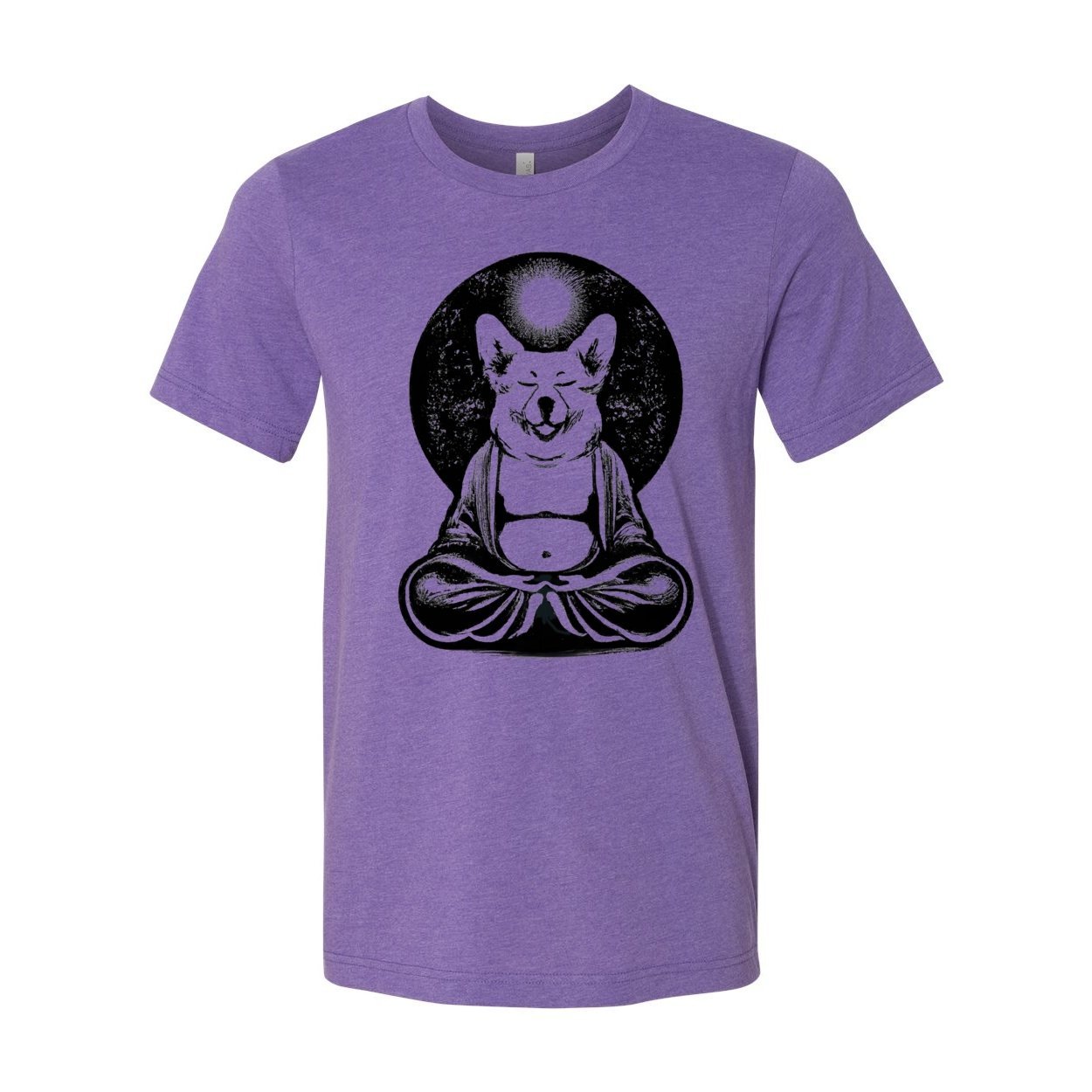 T-Shirts XS / Heather Team Purple Meditating Zen Corgi at Peace with the Universe | Cute Kawaii Dog-Lover Pet Gift | Unisex Cotton T-Shirt