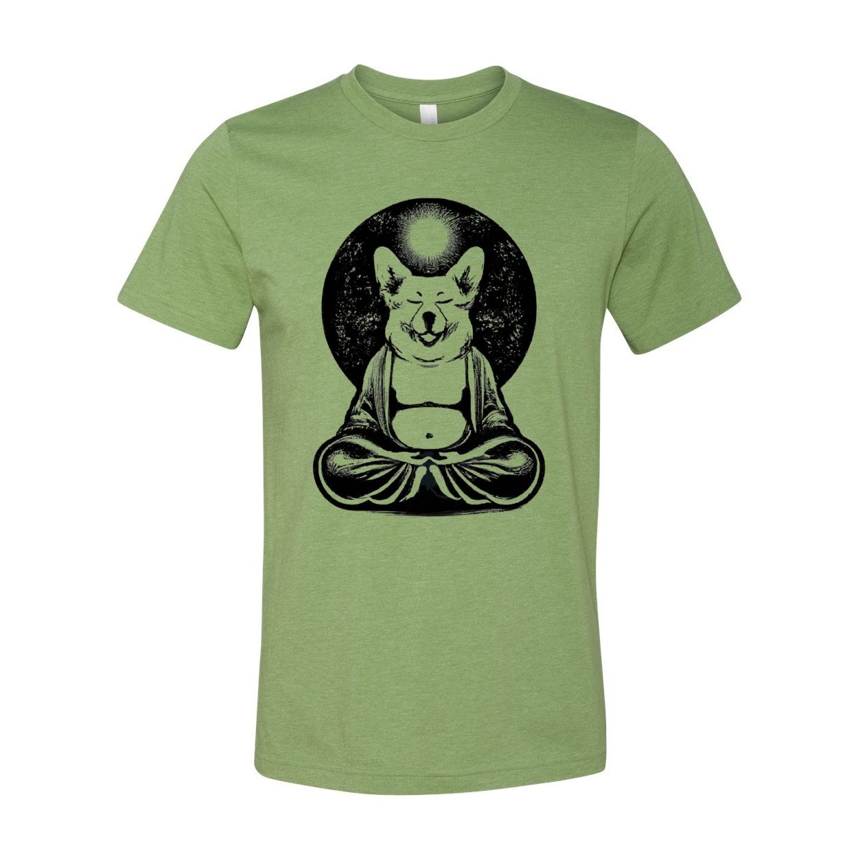 T-Shirts XS / Heather Green Meditating Zen Corgi at Peace with the Universe | Cute Kawaii Dog-Lover Pet Gift | Unisex Cotton T-Shirt