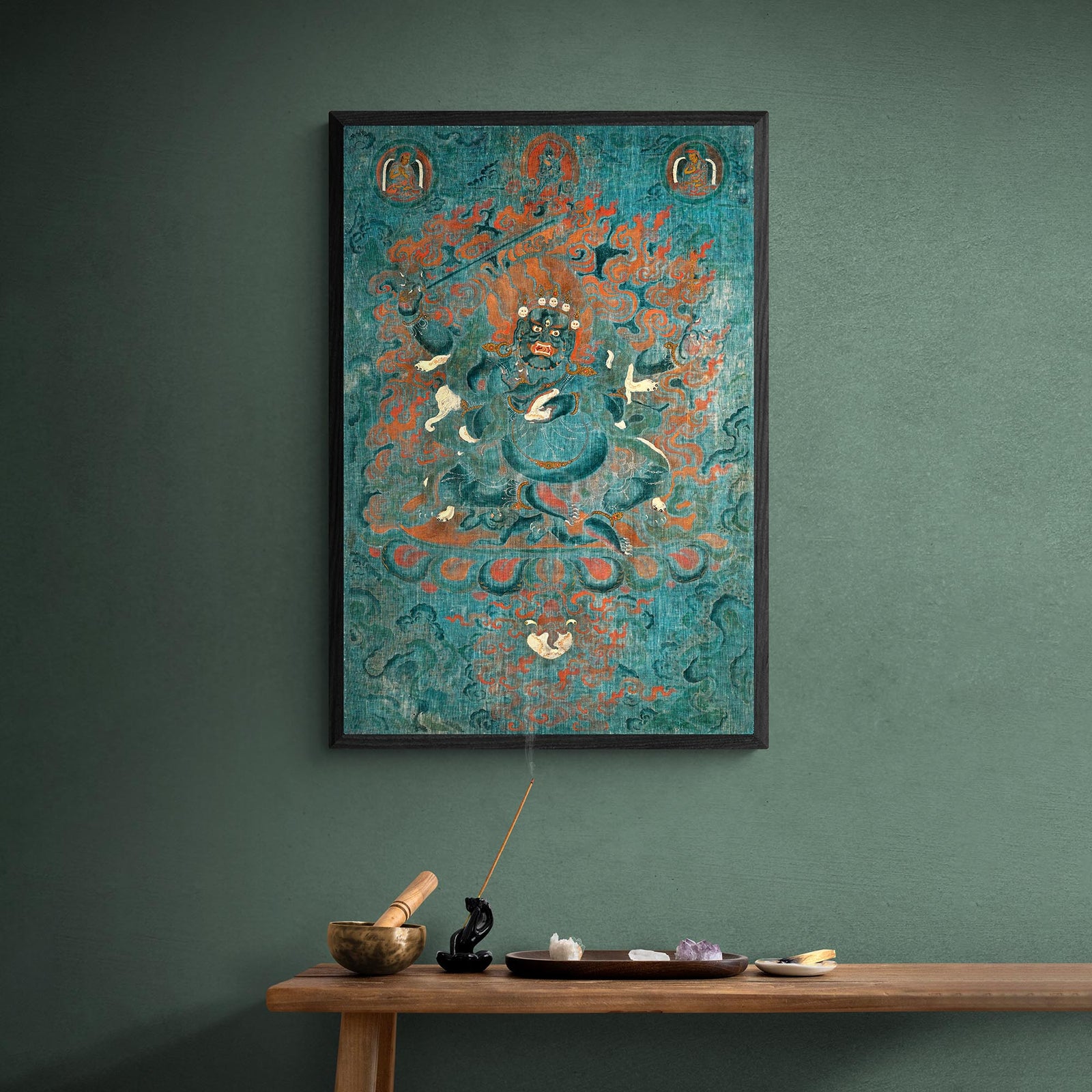 Blue Mahakala Tibetan Wrathful Deity Thanga | Himalayan Buddhism Meditation Fine Art Print