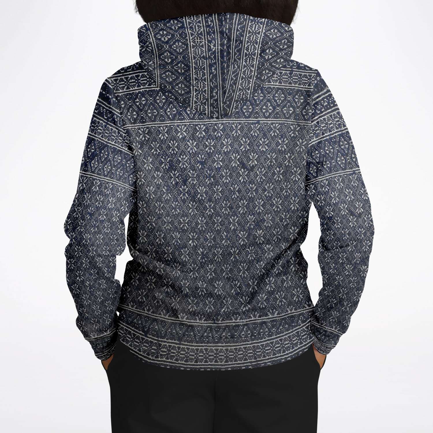 Fashion Hoodie - AOP Miao Antique Traditional Textile  Indigo Blue Dye  Asian Batik Ikat Vintage Gift Boho, Kuba, Kilim, Ethnic Jacket Tribal Pullover Hoodie