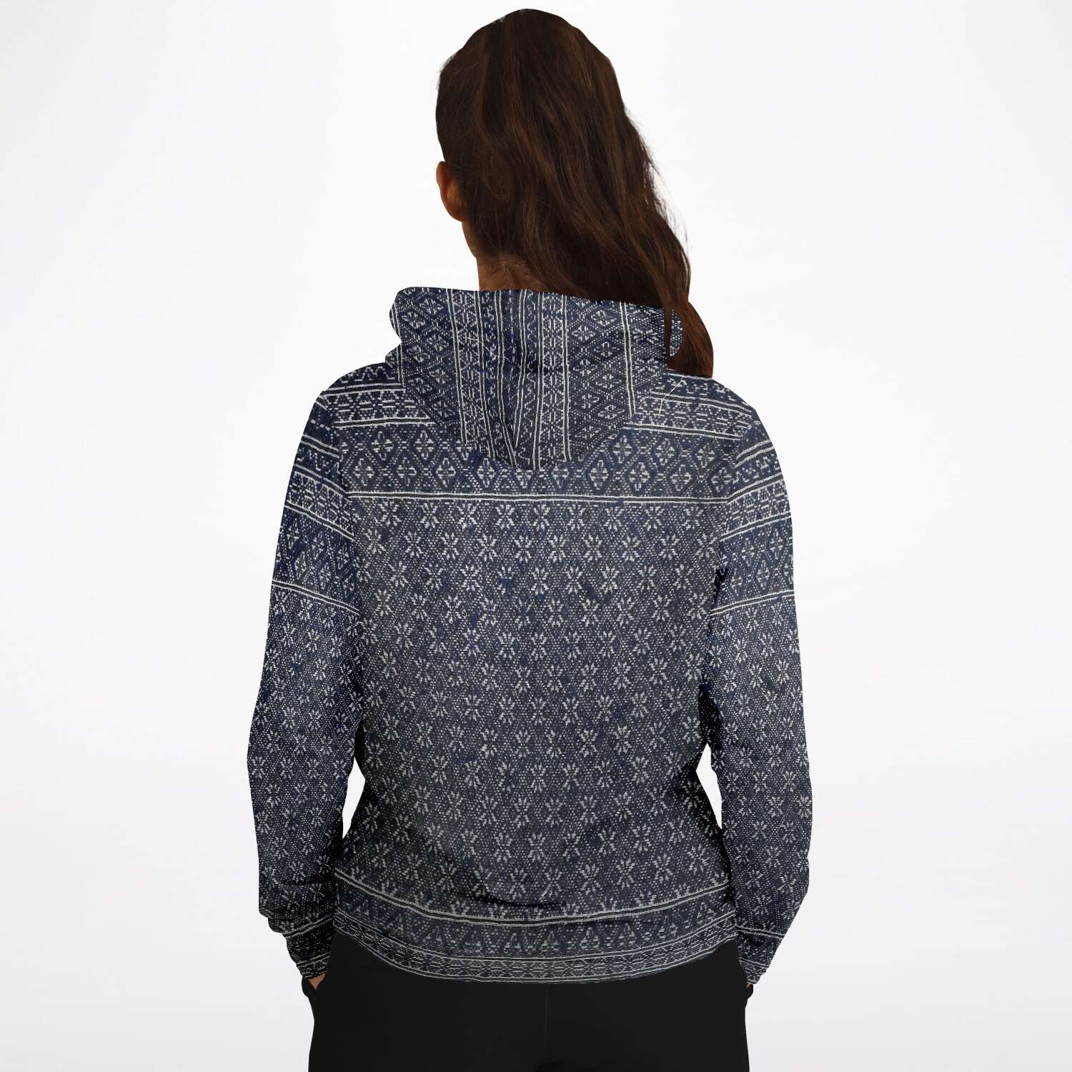 Fashion Hoodie - AOP Miao Antique Traditional Textile  Indigo Blue Dye  Asian Batik Ikat Vintage Gift Boho, Kuba, Kilim, Ethnic Jacket Tribal Pullover Hoodie