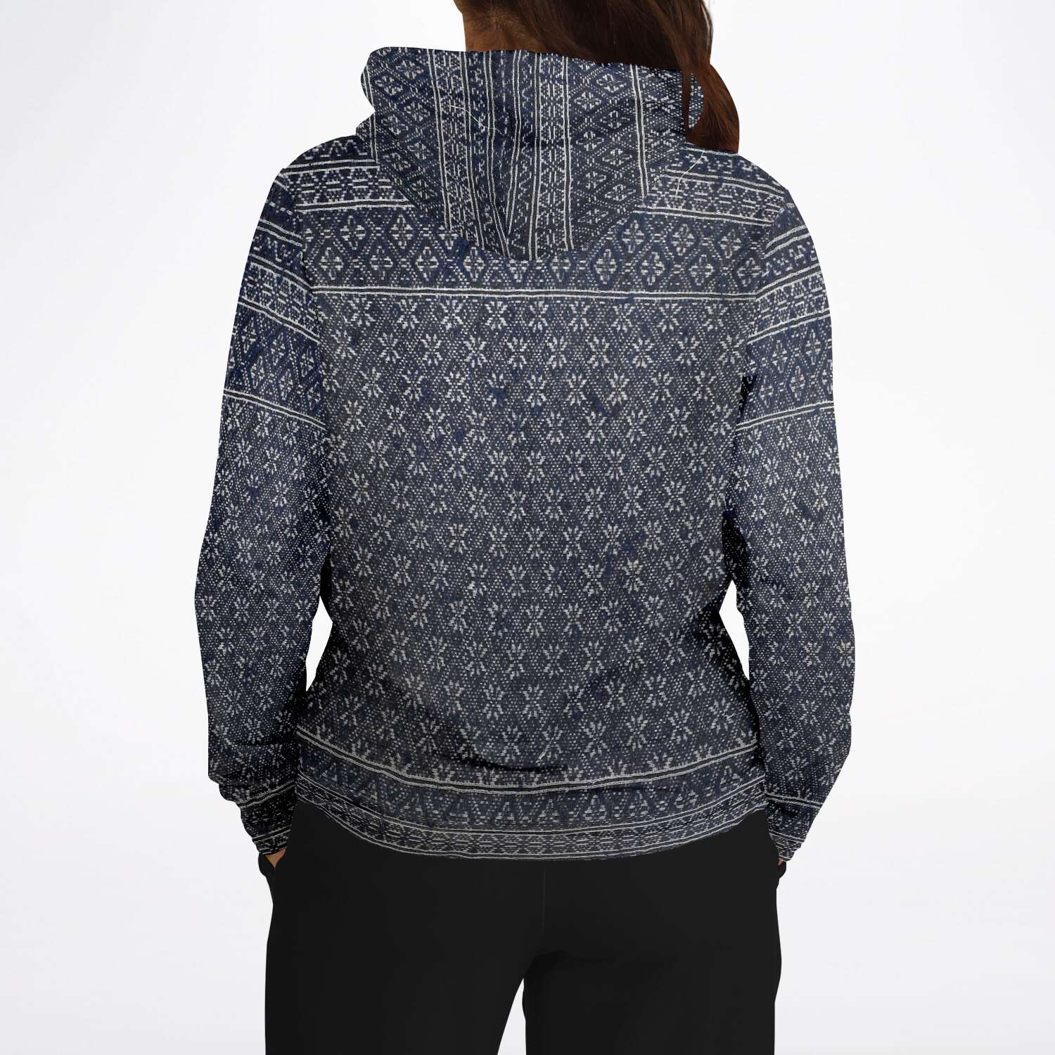 Miao Antique Traditional Textile Indigo Blue Dye Asian Batik Ikat Vintage Gift Boho, Kuba, Kilim, Ethnic Jacket Tribal Pullover Hoodie