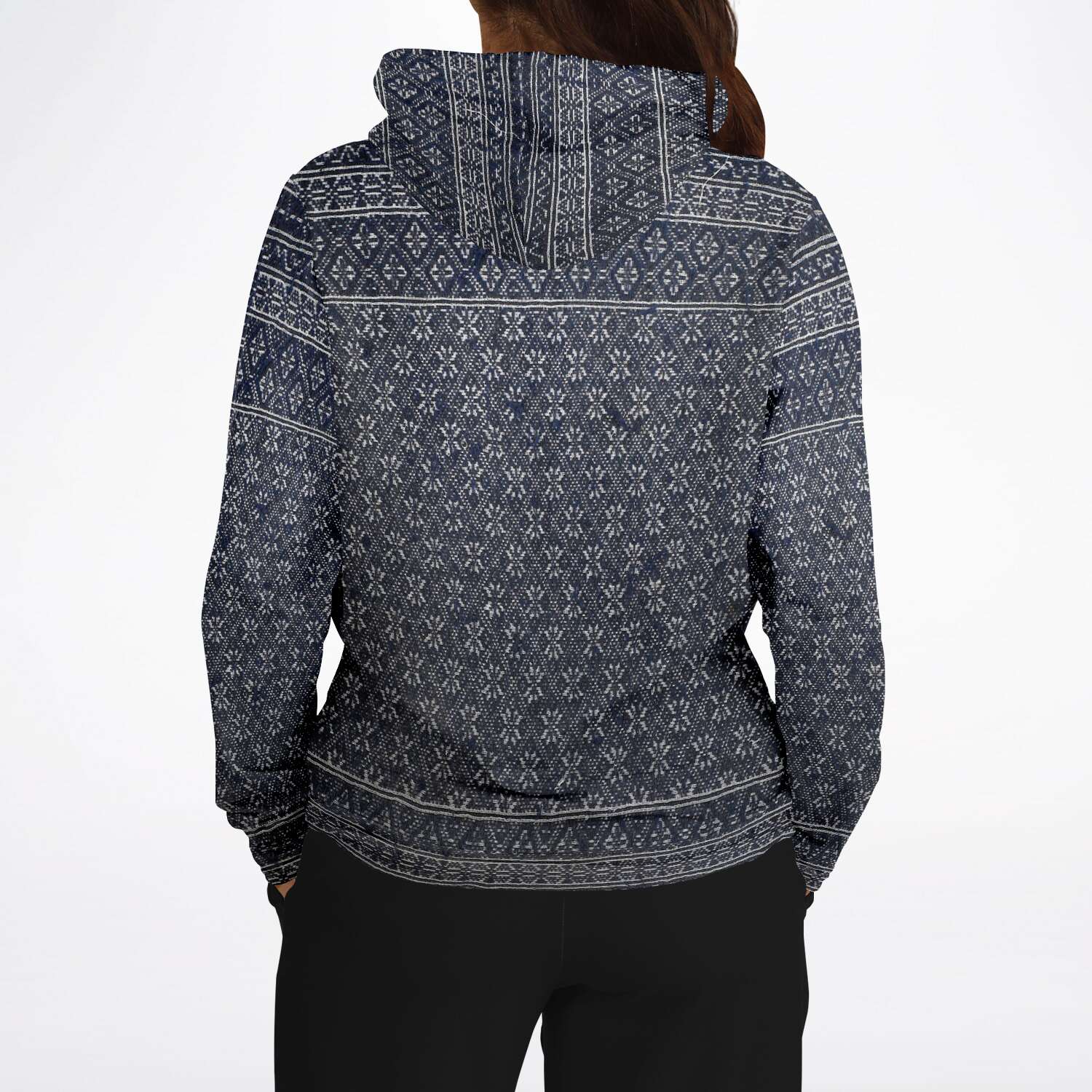 Fashion Hoodie - AOP Miao Antique Traditional Textile  Indigo Blue Dye  Asian Batik Ikat Vintage Gift Boho, Kuba, Kilim, Ethnic Jacket Tribal Pullover Hoodie