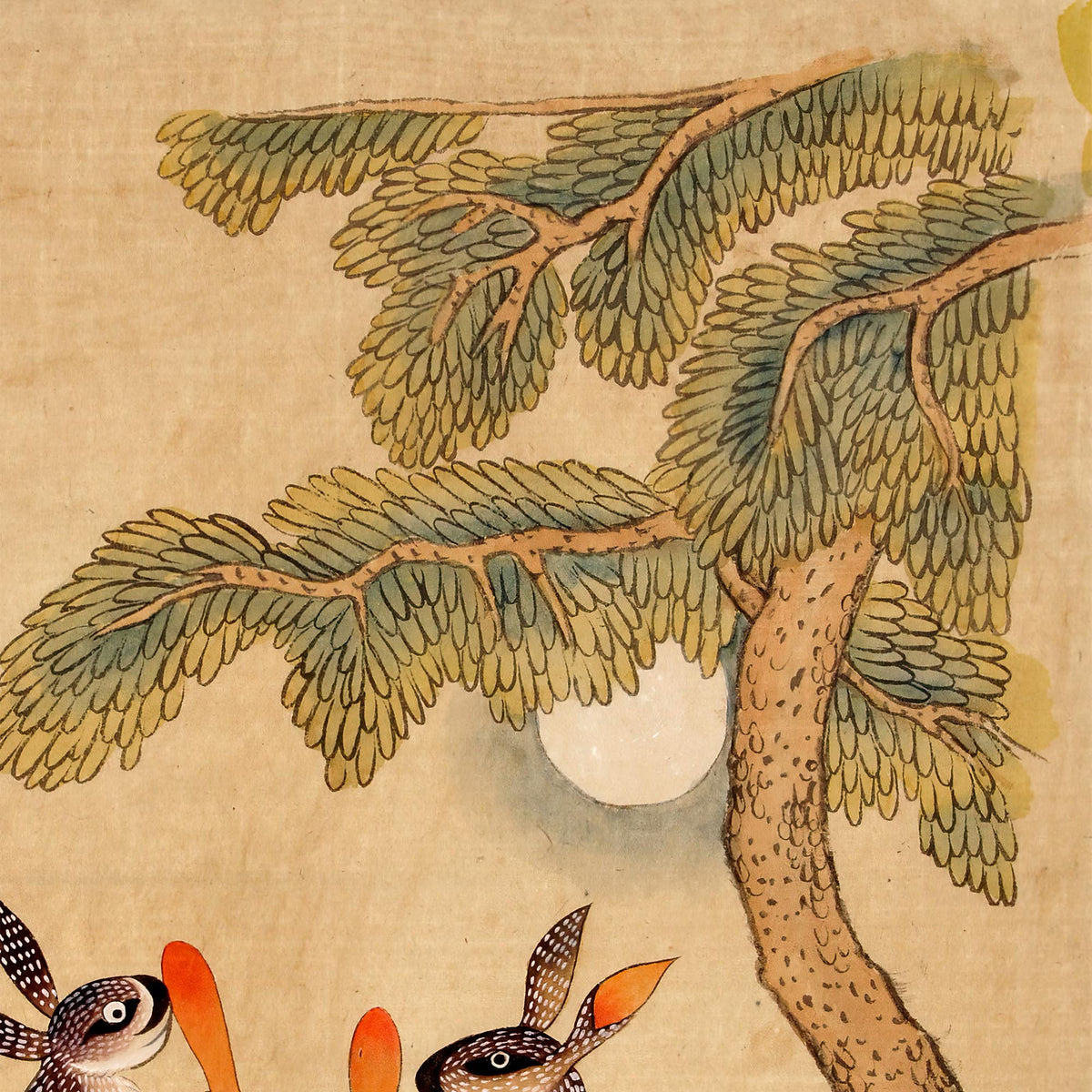 Minhwa Bunny of Immortality, Staring at the Moon | Classic Korean Mythology Folk Art | Cute Kawaii Rabbit Pet Lover Framed Art Print