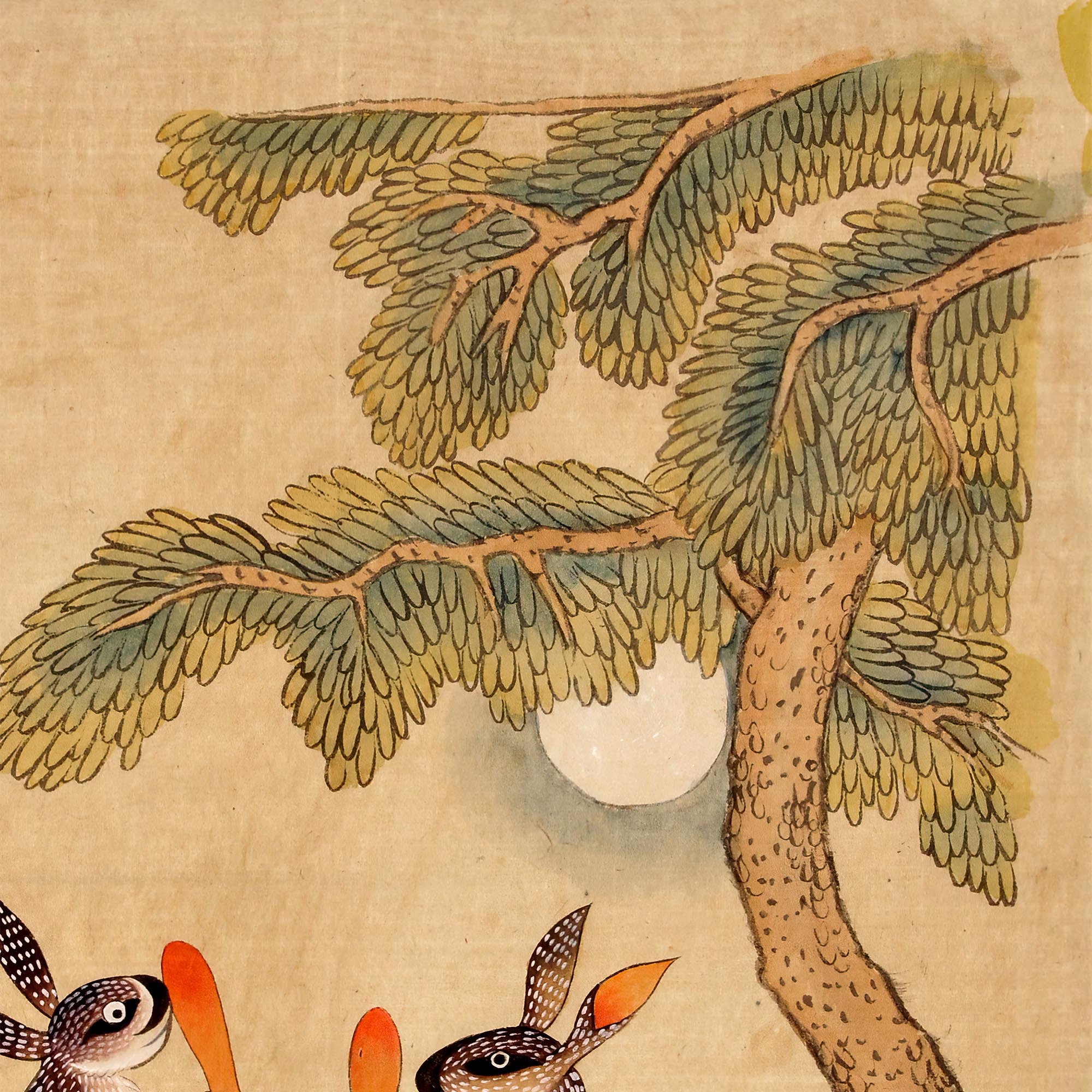 Fine art Minhwa Bunny of Immortality, Staring at the Moon | Classic Korean Mythology Folk Art | Cute Kawaii Rabbit Pet Lover Framed Art Print