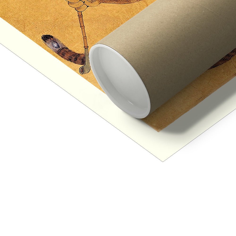 Minhwa Tiger Smoking a Pipe, with Magpies | Korean Folk Art Mythology | Kawaii Cute Fine Art Print