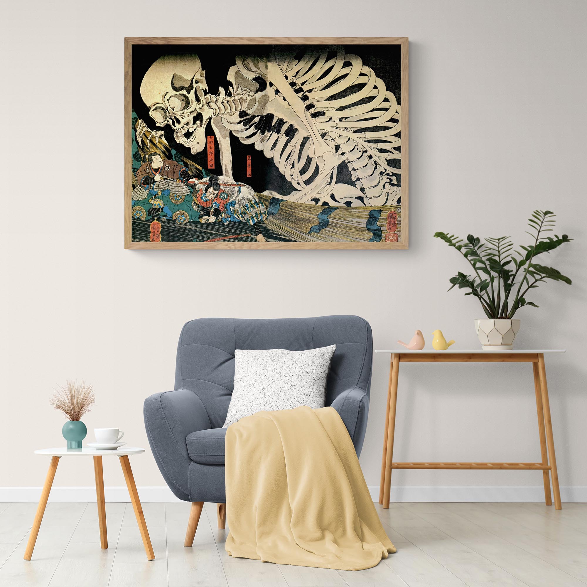 Fine art Mitsukuni Defying the Skeleton Ghost | Kuniyoshi Vintage Yokai Supernatural Skull | Japanese Mythology Boho Ukiyo-e Fine Art Print