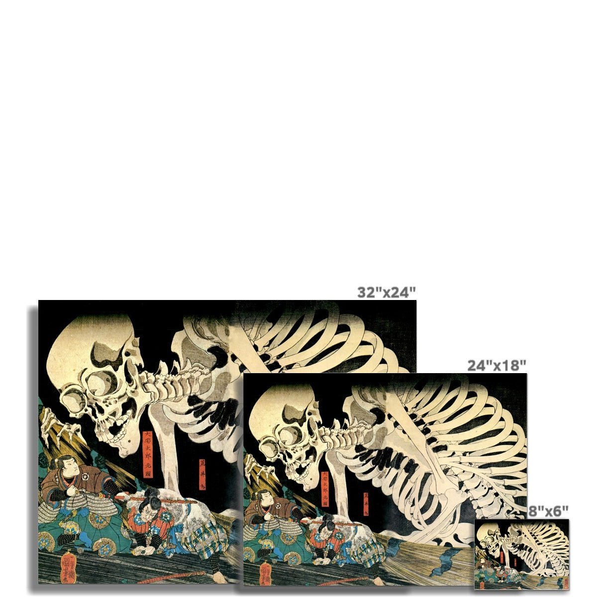 Mitsukuni Defying the Skeleton Ghost | Kuniyoshi Vintage Yokai Supernatural Skull | Japanese Mythology Boho Ukiyo-e Fine Art Print