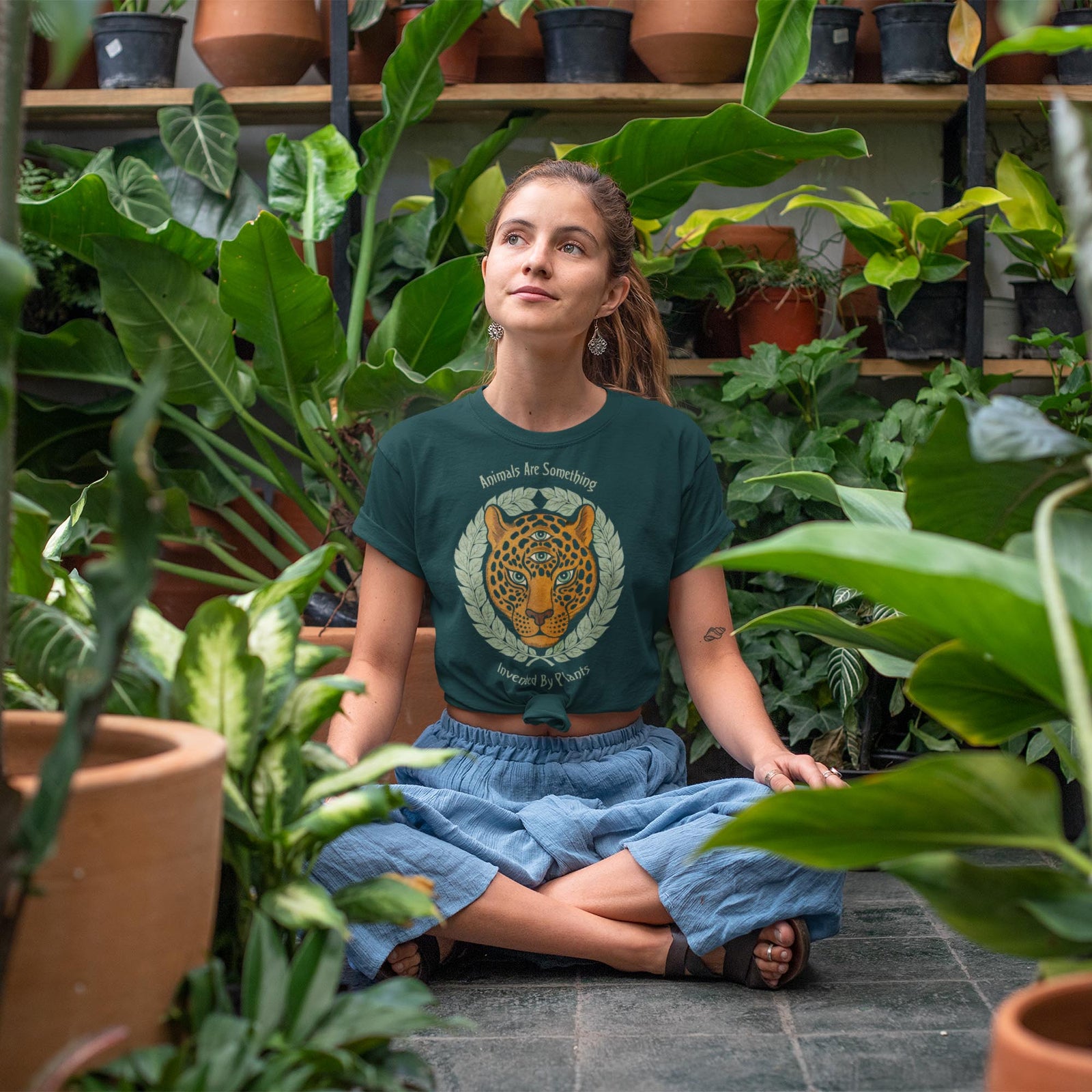 Animals Are Invented By Plants | Terence McKenna Trippy Minhwa Leopard Print | Visionary Art Tshirt