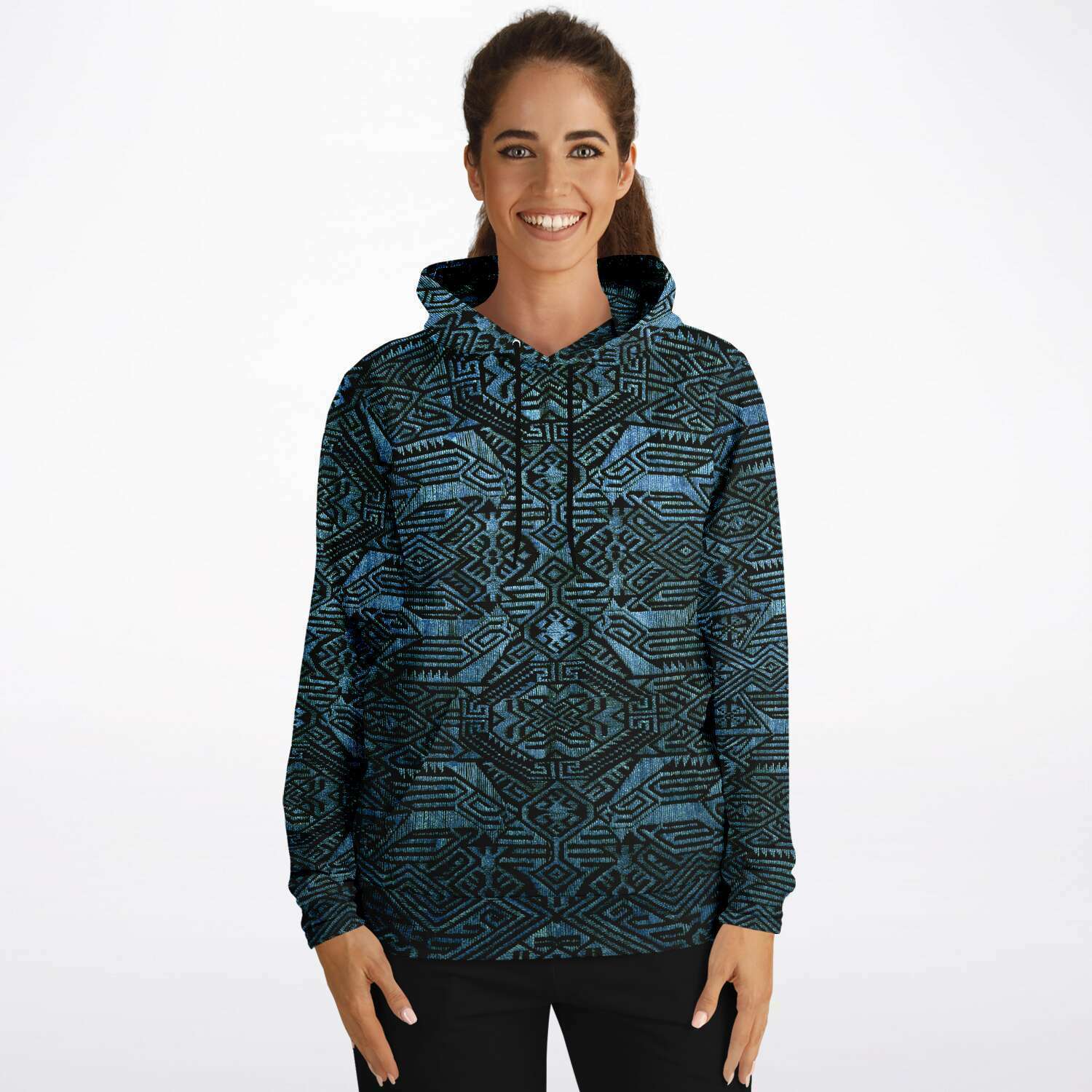 Modern Oceanic Ikat Pullover Hoodie, Inspired by Indonesian