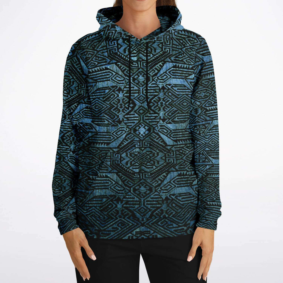 Modern Oceanic Ikat Pullover Hoodie, Inspired by Indonesian Textiles, Laos Culture, Hmong Sweaters, Thailand, and India