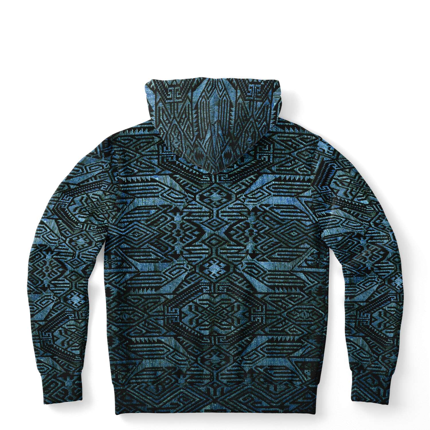 Fashion Hoodie - AOP Modern Oceanic Ikat Pullover Hoodie, Inspired by Indonesian Textiles, Laos Culture, Hmong Sweaters, Thailand, and India