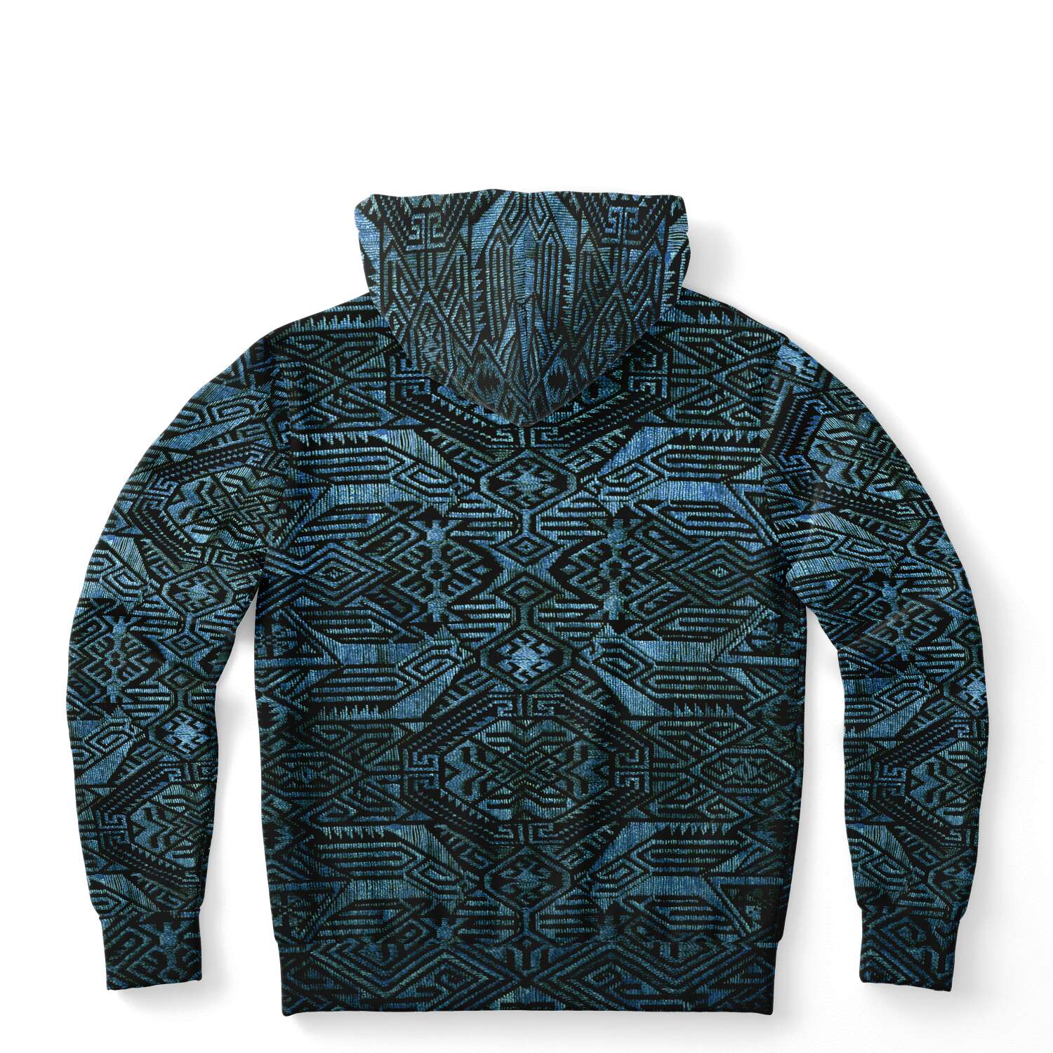 Fashion Hoodie - AOP XS Modern Oceanic Ikat Pullover Hoodie, Inspired by Indonesian Textiles, Laos Culture, Hmong Sweaters, Thailand, and India