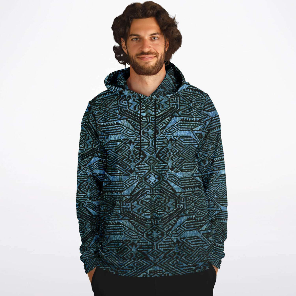 Modern Oceanic Ikat Pullover Hoodie, Inspired by Indonesian Textiles, Laos Culture, Hmong Sweaters, Thailand, and India