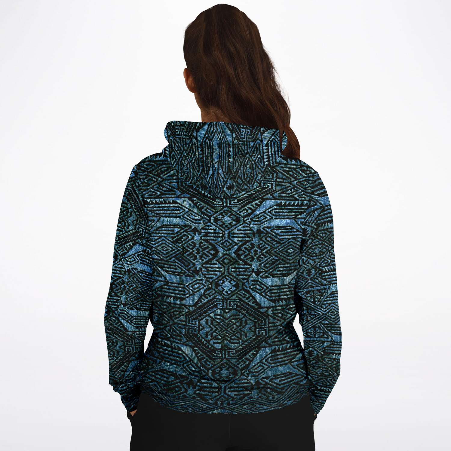 Fashion Hoodie - AOP Modern Oceanic Ikat Pullover Hoodie, Inspired by Indonesian Textiles, Laos Culture, Hmong Sweaters, Thailand, and India