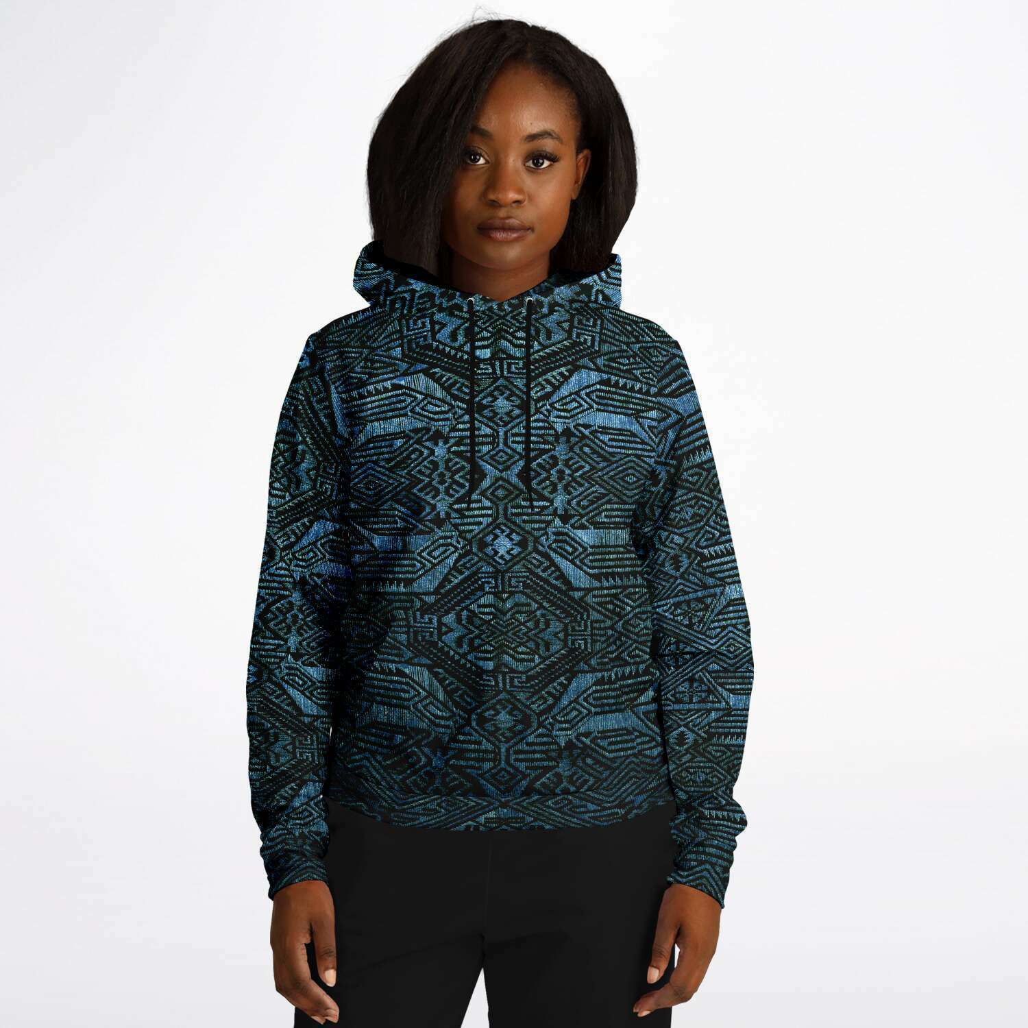 Fashion Hoodie - AOP Modern Oceanic Ikat Pullover Hoodie, Inspired by Indonesian Textiles, Laos Culture, Hmong Sweaters, Thailand, and India