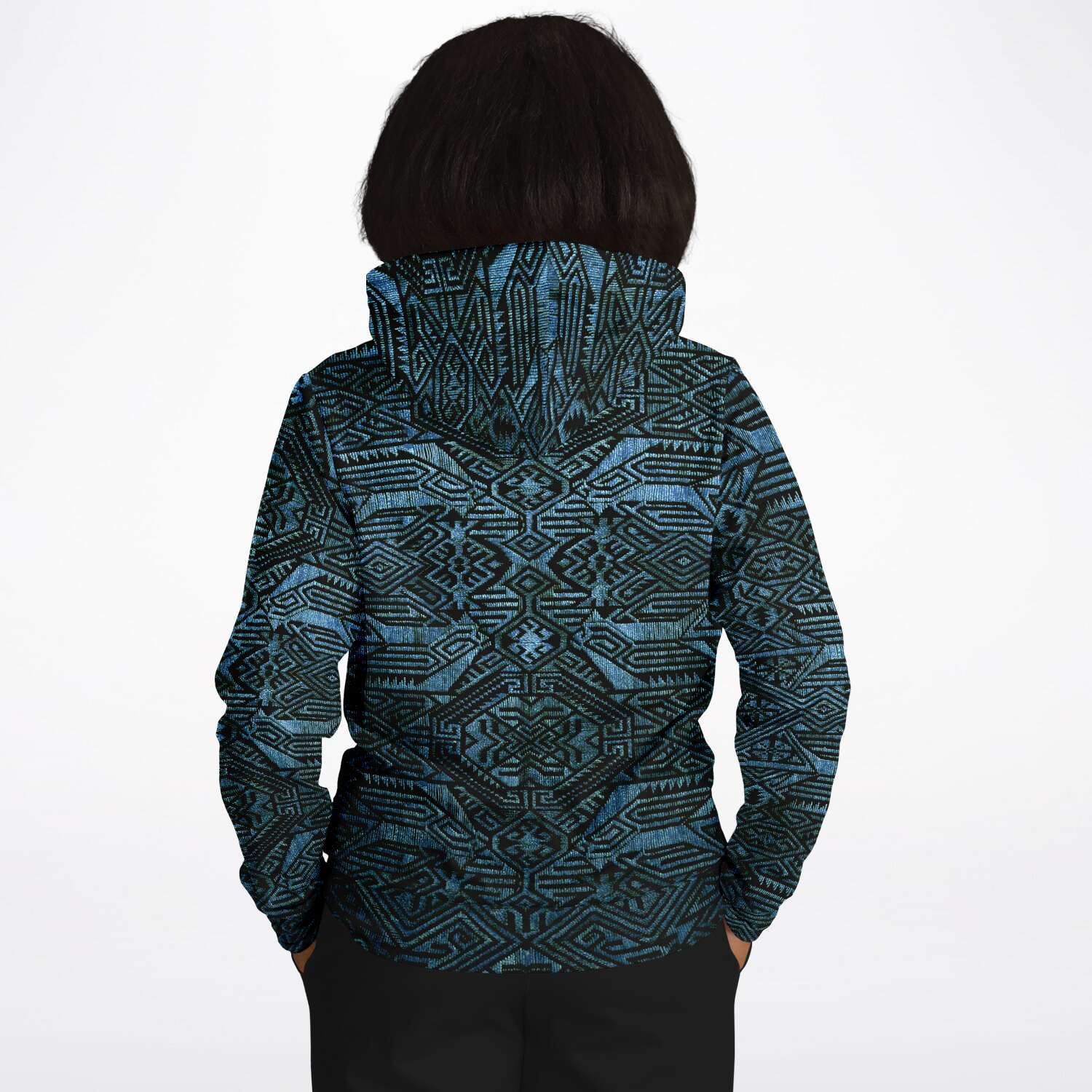 Fashion Hoodie - AOP Modern Oceanic Ikat Pullover Hoodie, Inspired by Indonesian Textiles, Laos Culture, Hmong Sweaters, Thailand, and India