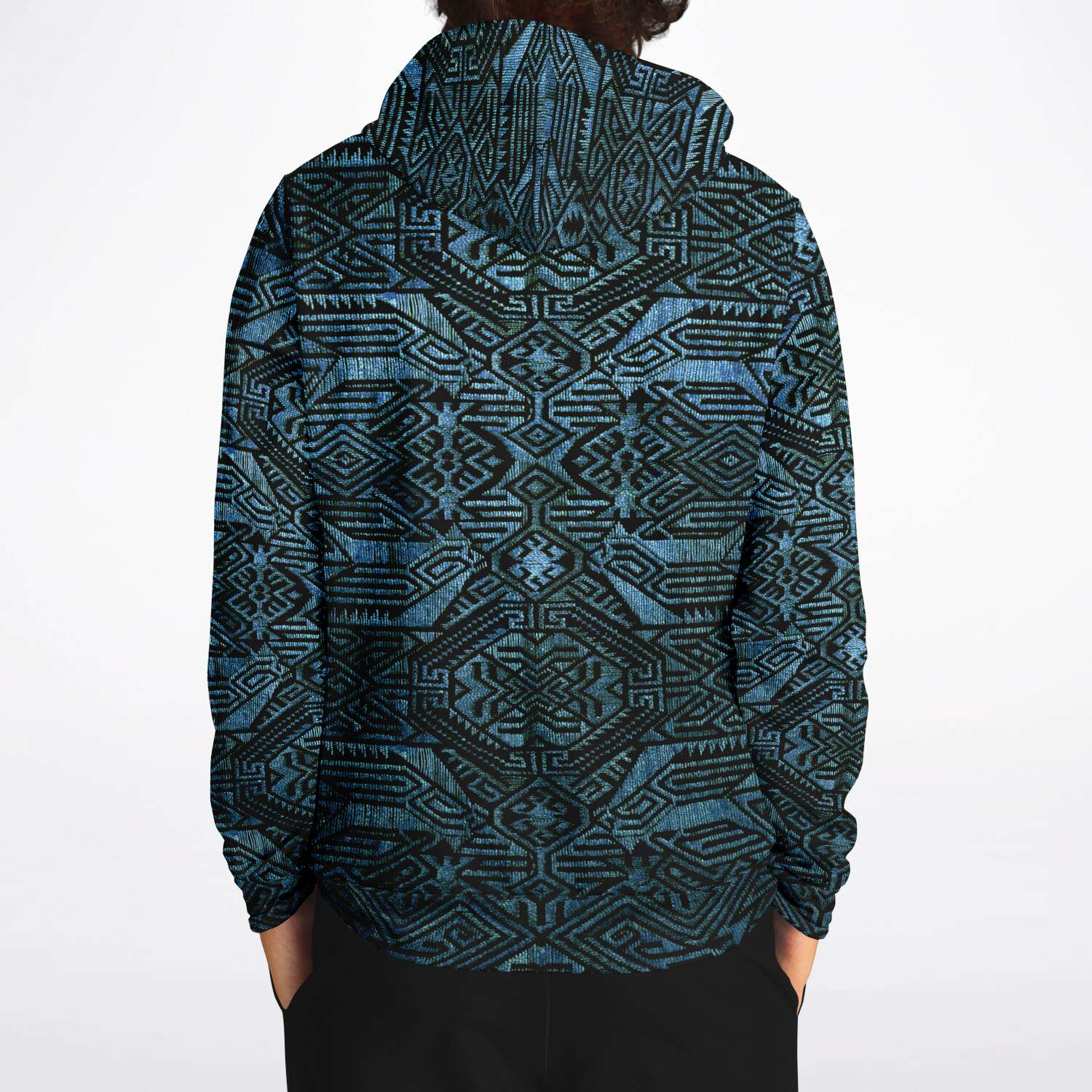 Fashion Hoodie - AOP Modern Oceanic Ikat Pullover Hoodie, Inspired by Indonesian Textiles, Laos Culture, Hmong Sweaters, Thailand, and India