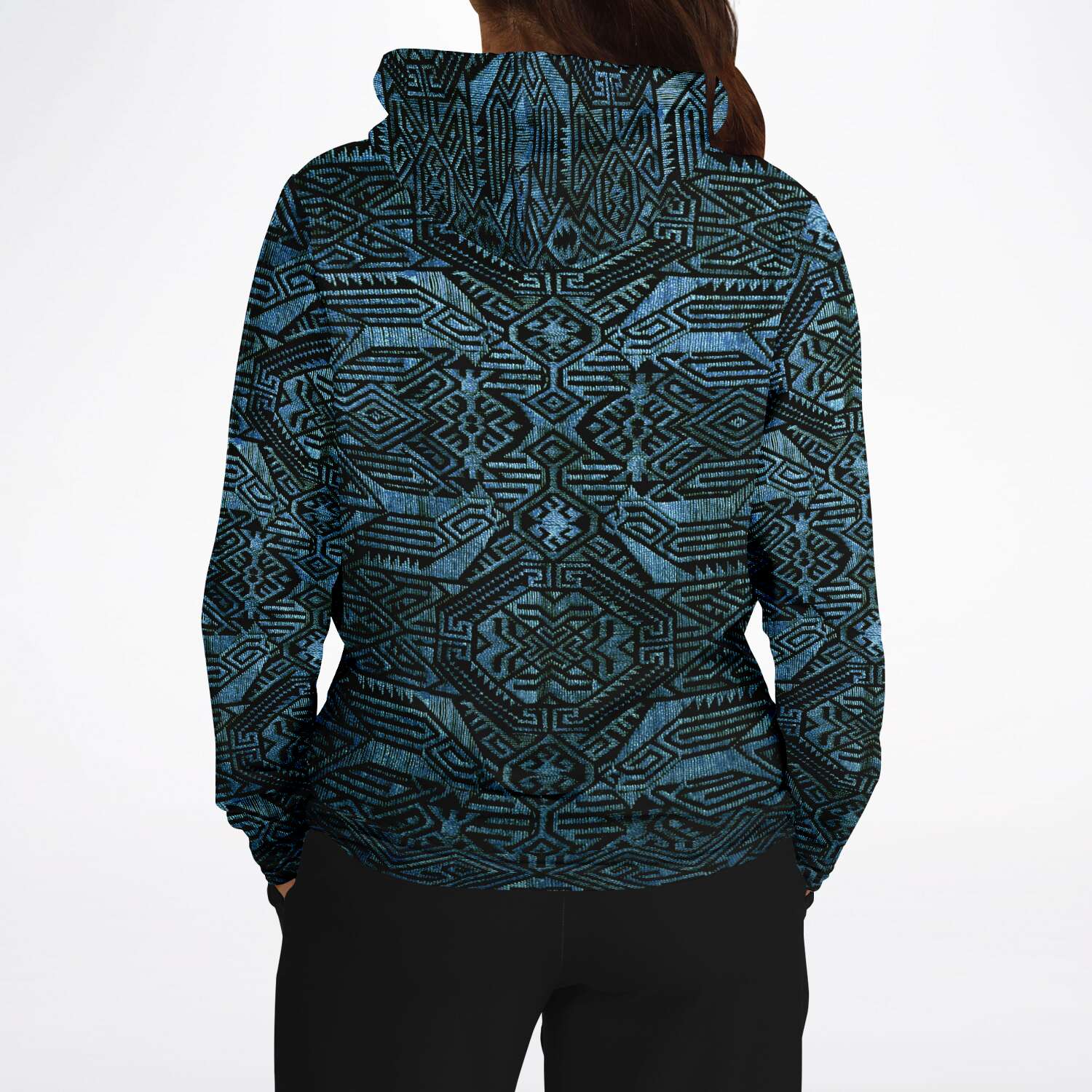 Fashion Hoodie - AOP Modern Oceanic Ikat Pullover Hoodie, Inspired by Indonesian Textiles, Laos Culture, Hmong Sweaters, Thailand, and India