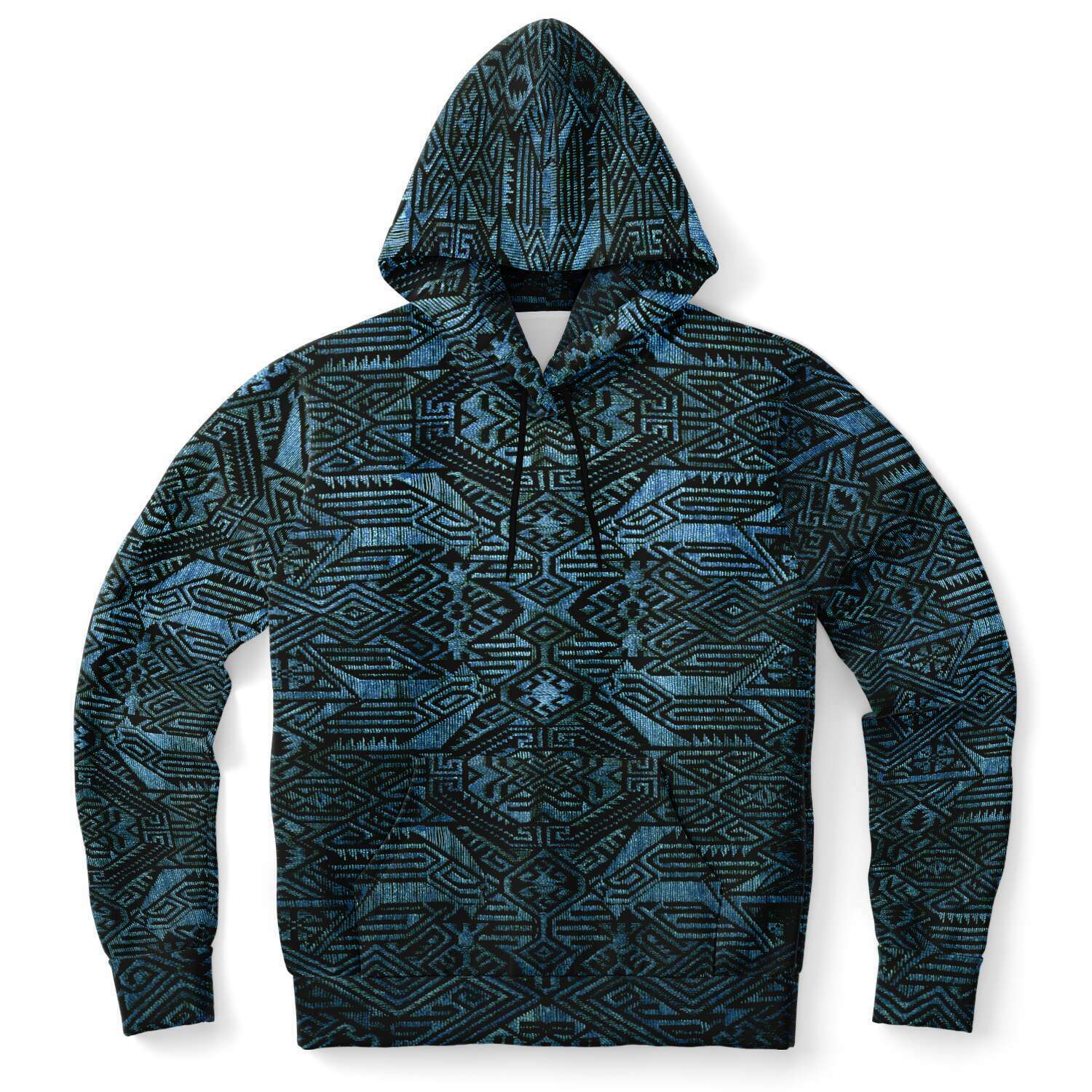 Fashion Hoodie - AOP XS Modern Oceanic Ikat Pullover Hoodie, Inspired by Indonesian Textiles, Laos Culture, Hmong Sweaters, Thailand, and India