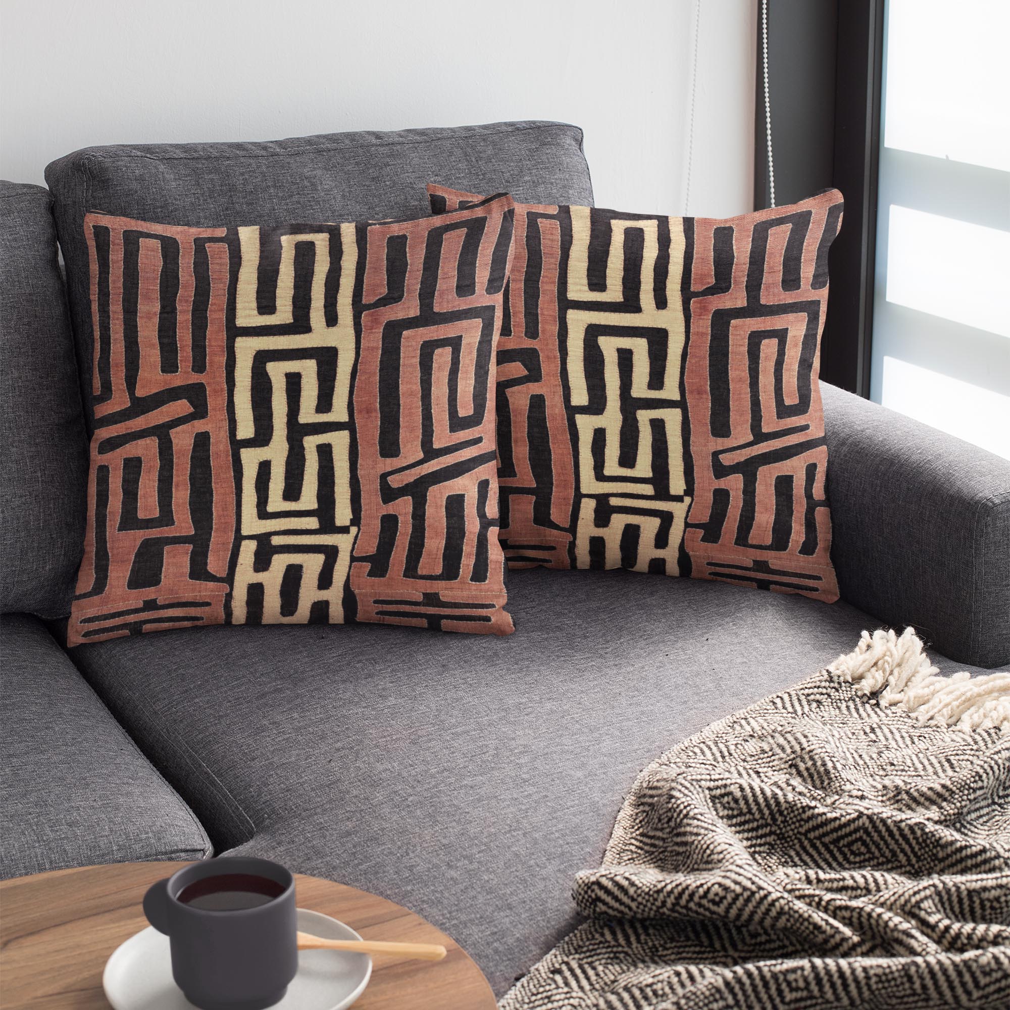 Home Decor 20" × 20" Mudcloth, Kuba Cloth African Tribal Pillow | Vintage Ethnic Afrocentric | Abstract Mali Throw Pillow