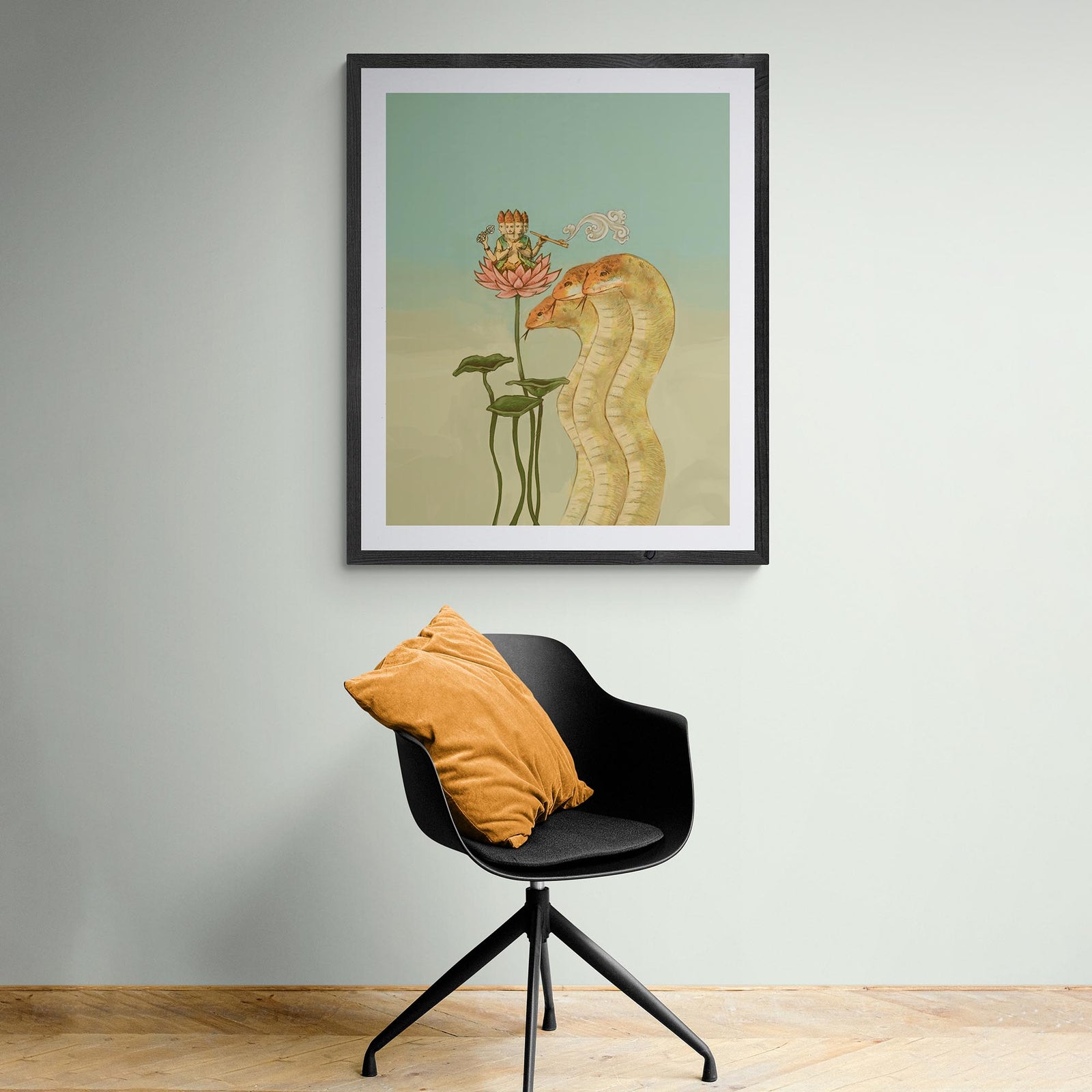 Nagas, Lotus, and Guru Vedic, Hindu, Buddha Dharma, Jain Mythology | Divine Serpent Guardian Home Decor | Giclée Fine Art Print