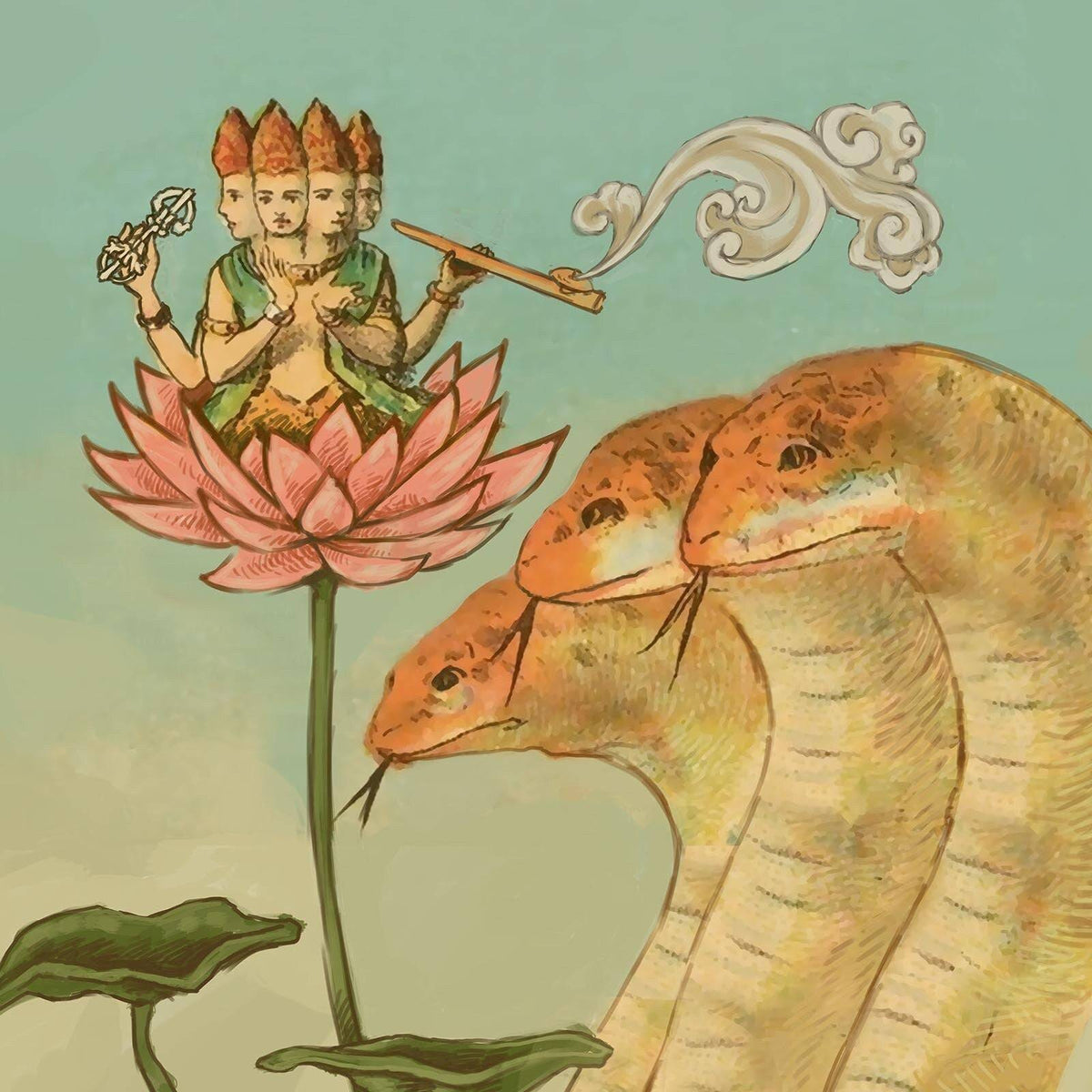 Nagas, Lotus, Guru Hindu Vedic Sadhu Indian Mystic Yoga Meditation Hashish Vintage Graphic Art Trippy T-Shirt Tee