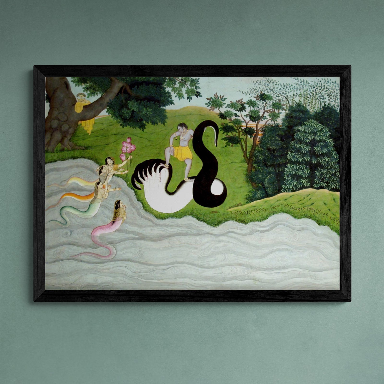 giclee 8"x6" Nagas Mythology: Krishna Fights King of the Nagas, Kaliya | Hindu Mythology, Folklore Fine Art Print