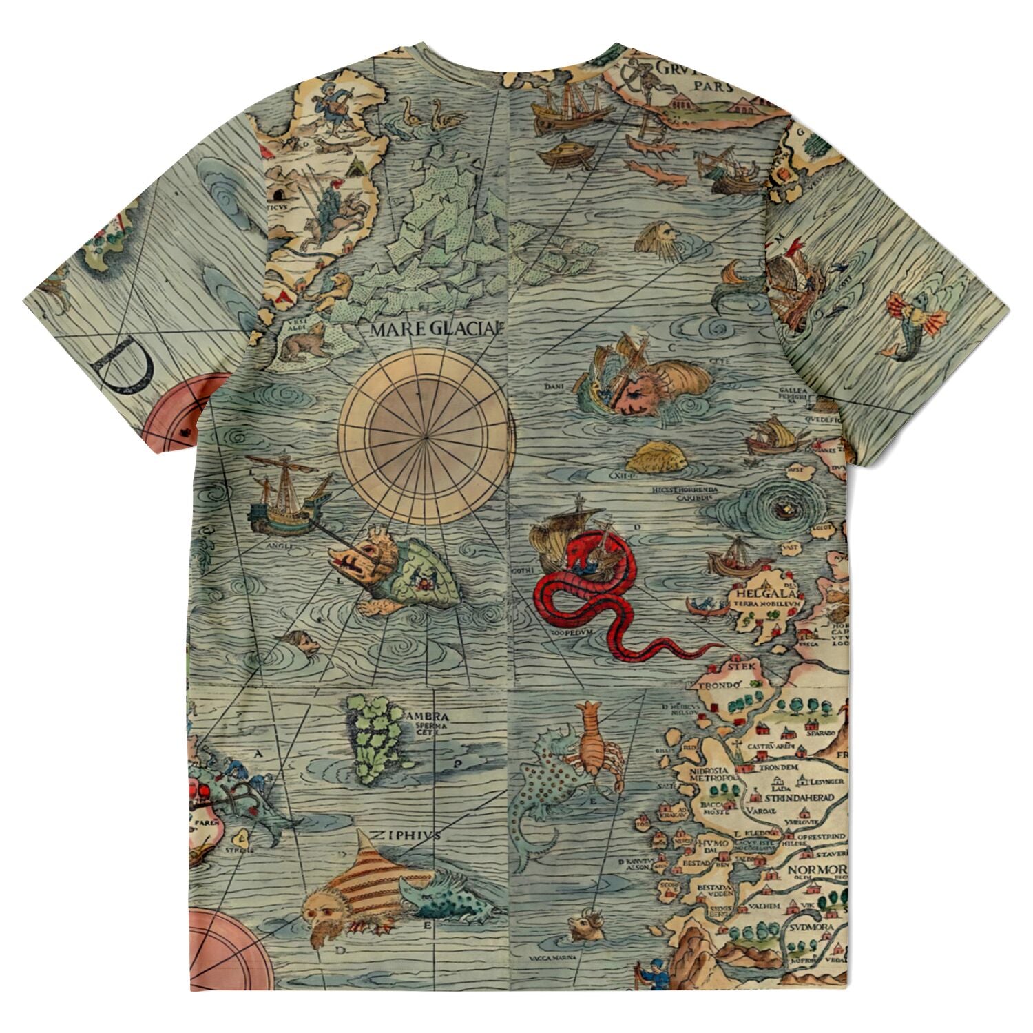 T-shirt Nautical Mythology Map | Kraken, Sea Serpents, Mermaids | Maritime Folklore Vintage Graphic Art T-Shirt