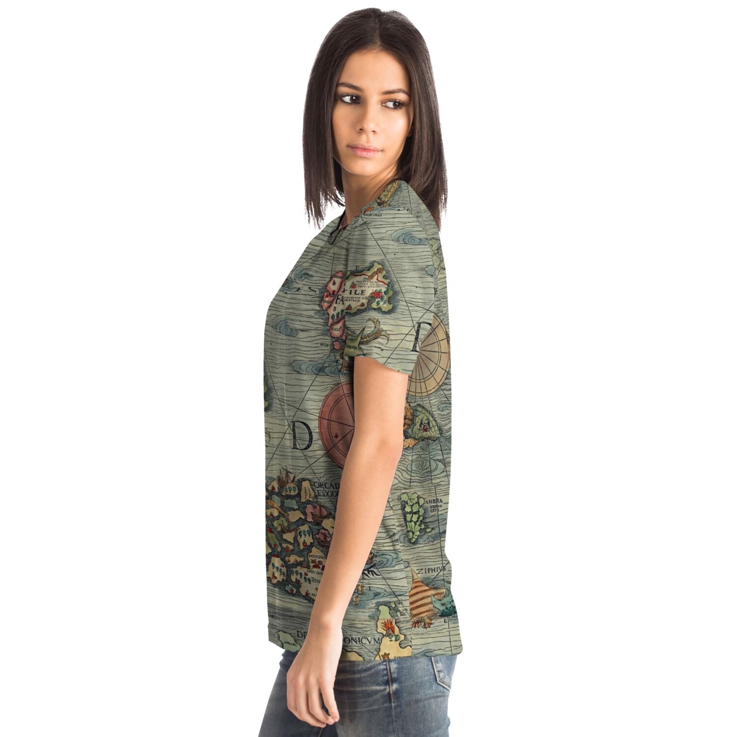 Nautical Mythology Map | Kraken, Sea Serpents, Mermaids | Maritime Folklore Vintage Graphic Art T-Shirt