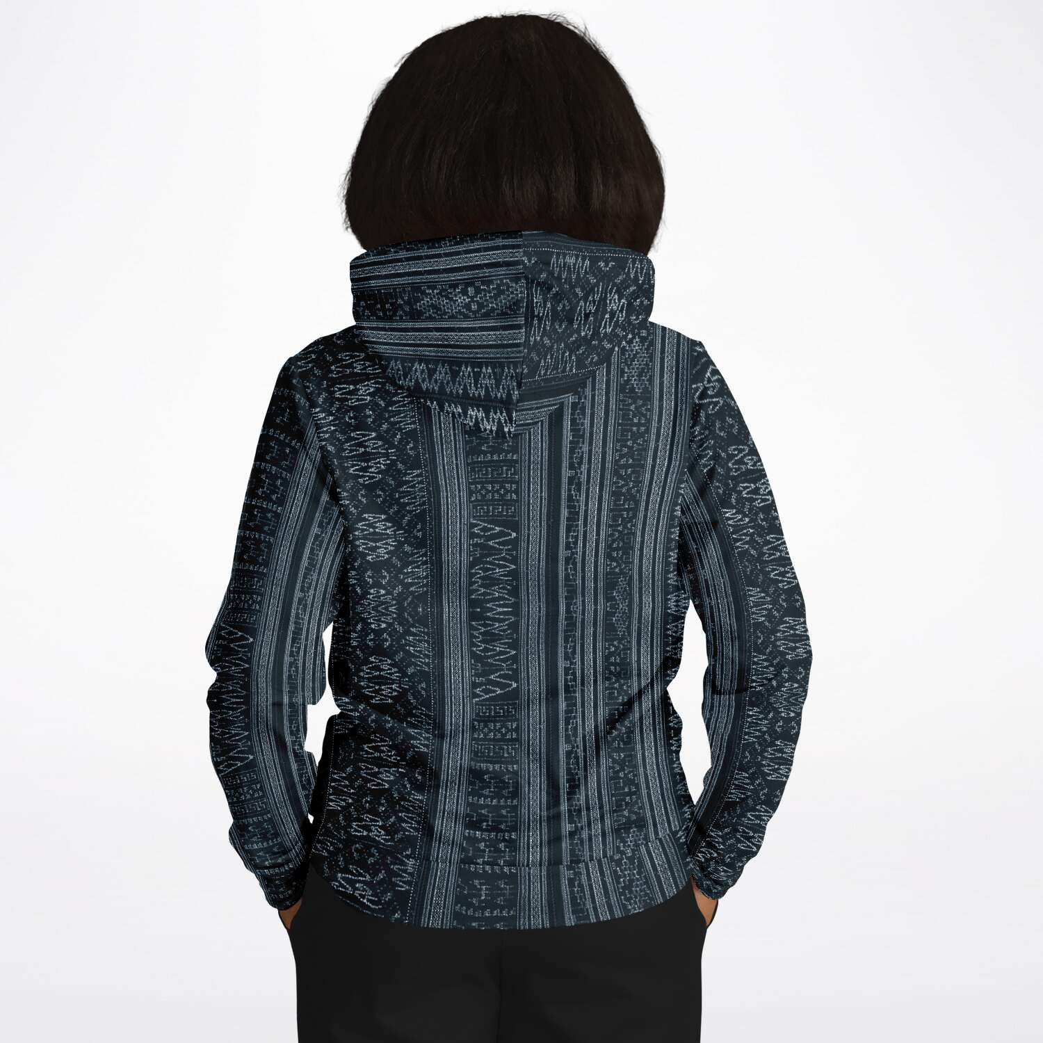 Navy Blue Ikat Hoodie, Inspired by Indonesian Textiles, Kuba Cloth, Kilim Tribal Boho Vintage Pullover Hoodie