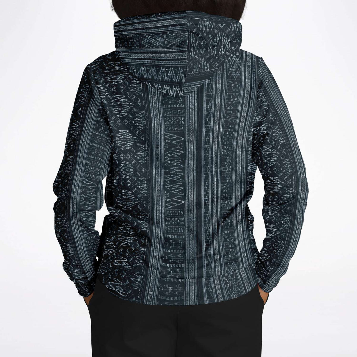 Navy Blue Ikat Hoodie, Inspired by Indonesian Textiles, Kuba Cloth, Kilim Tribal Boho Vintage Pullover Hoodie