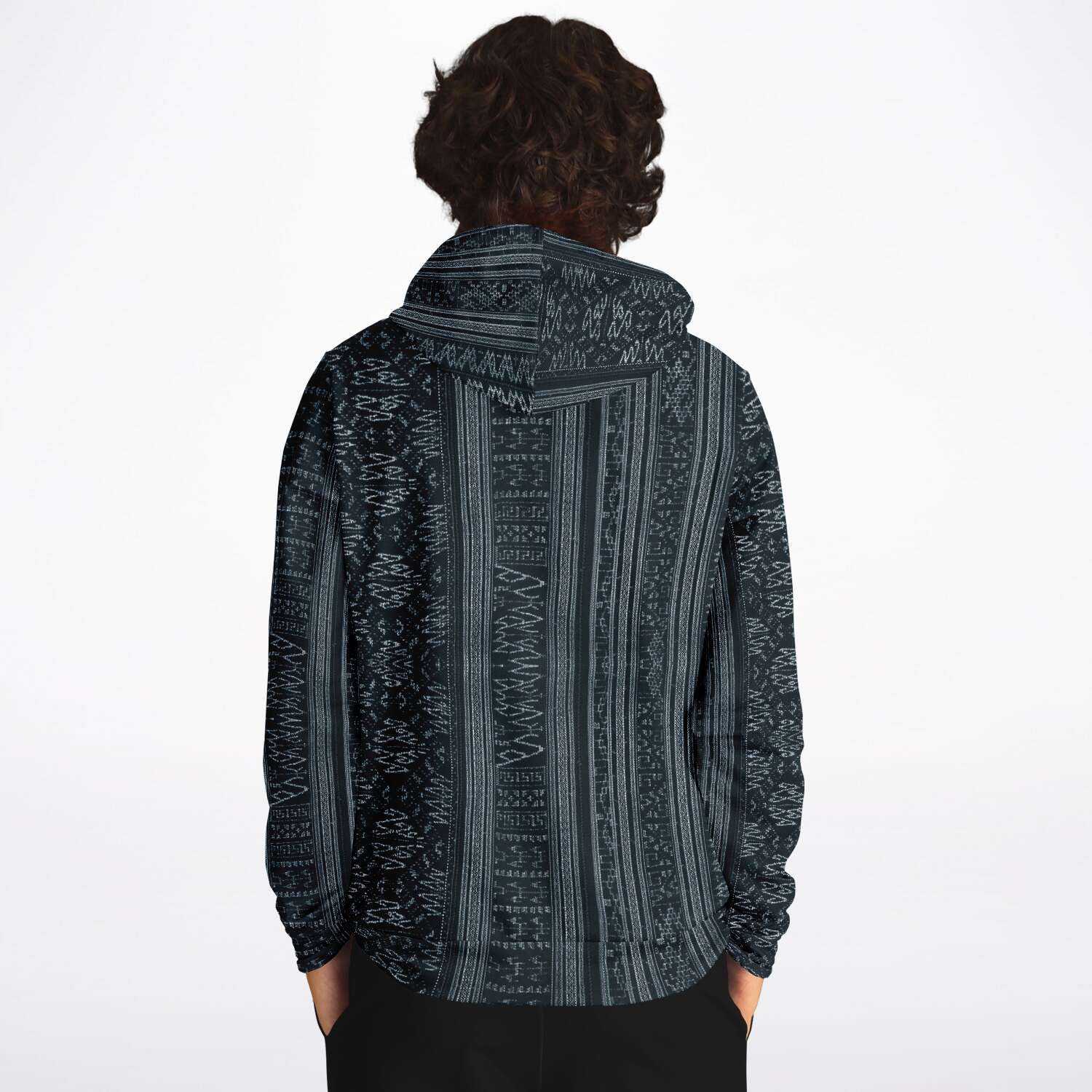 Navy Blue Ikat Hoodie, Inspired by Indonesian Textiles, Kuba Cloth, Kilim Tribal Boho Vintage Pullover Hoodie