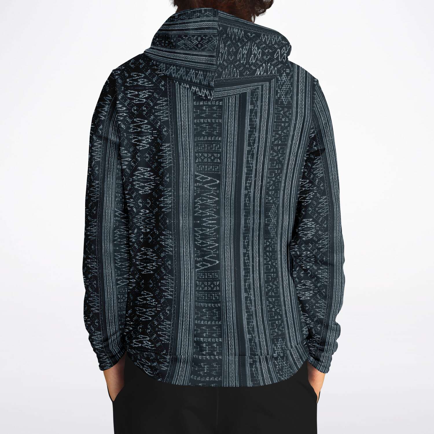 Navy Blue Ikat Hoodie, Inspired by Indonesian Textiles, Kuba Cloth, Kilim Tribal Boho Vintage Pullover Hoodie