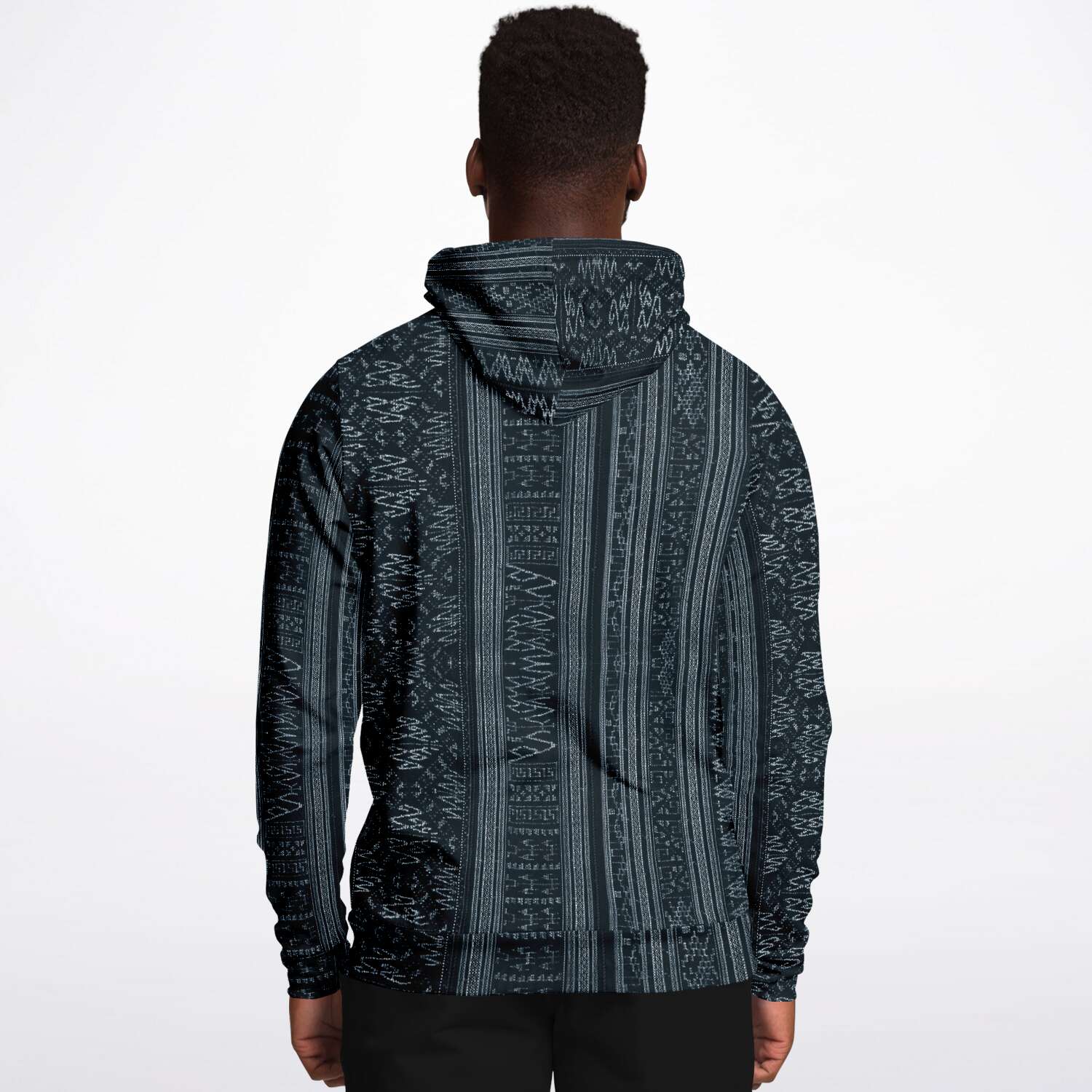 Navy Blue Ikat Hoodie, Inspired by Indonesian Textiles, Kuba Cloth, Kilim Tribal Boho Vintage Pullover Hoodie