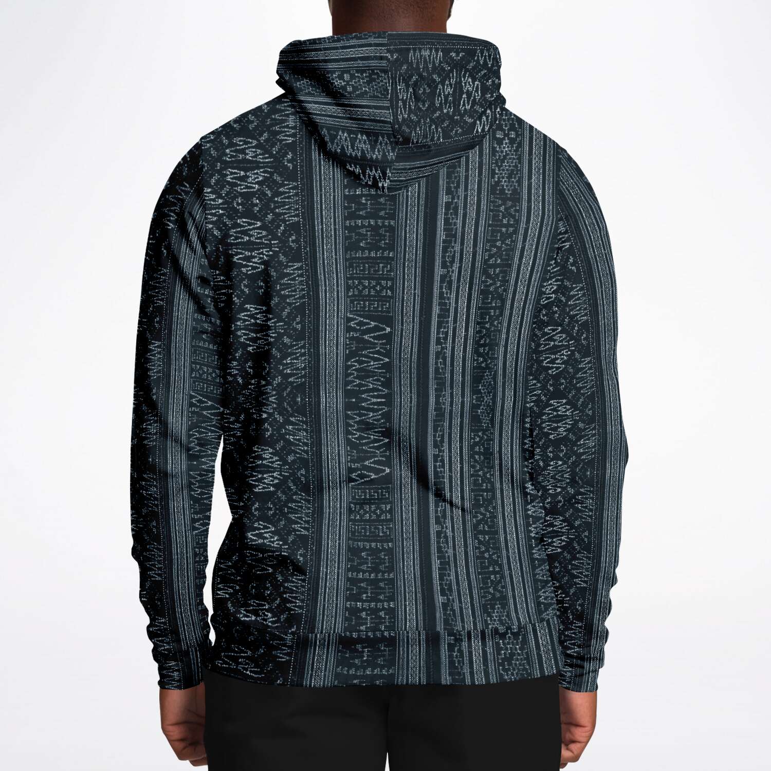 Navy Blue Ikat Hoodie, Inspired by Indonesian Textiles, Kuba Cloth, Kilim Tribal Boho Vintage Pullover Hoodie