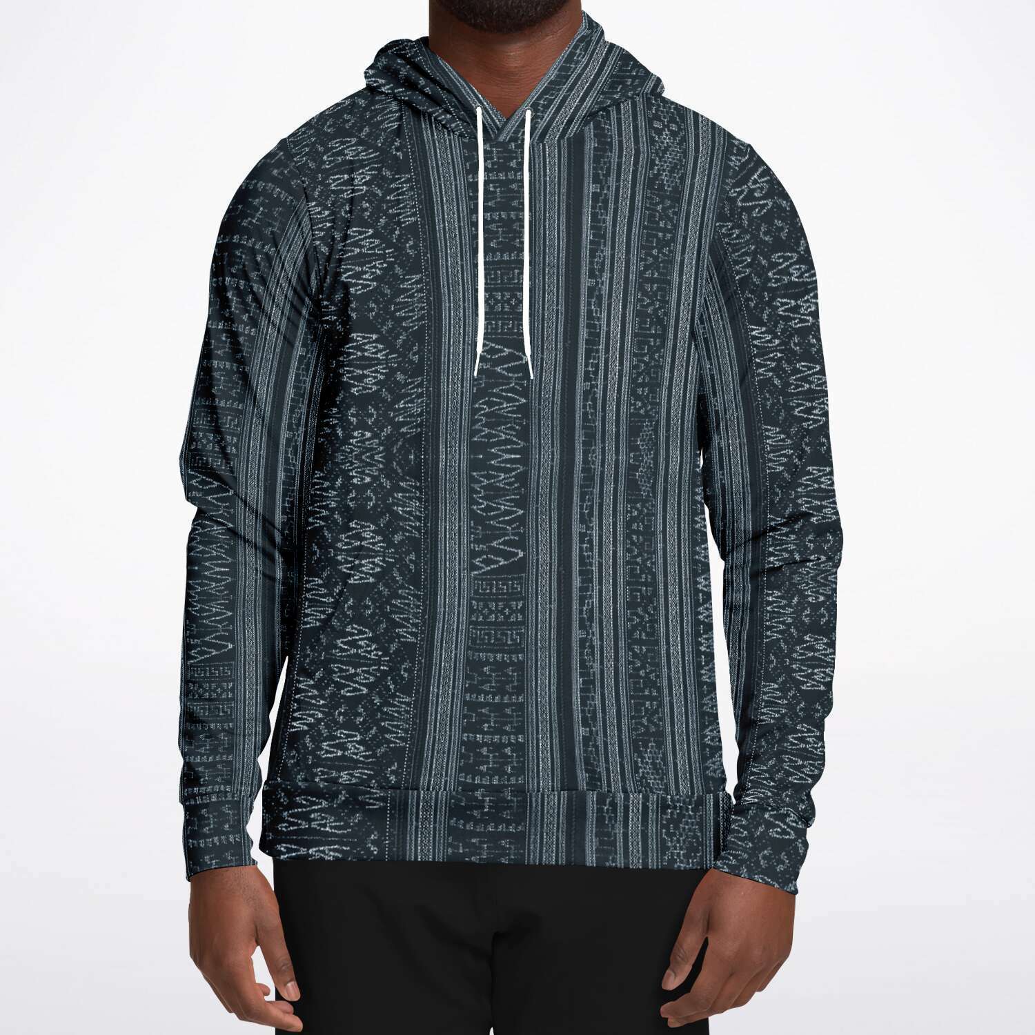 Navy Blue Ikat Hoodie, Inspired by Indonesian Textiles, Kuba Cloth, Kilim Tribal Boho Vintage Pullover Hoodie