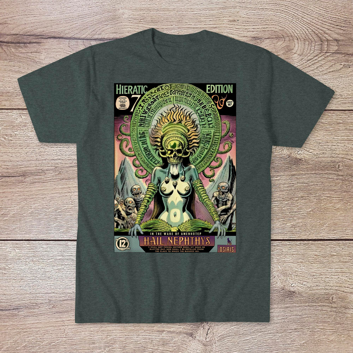 Nephthys, Egyptian Book of the Dead | Osiris Ra Anubus Horus Thoth | 1960s Comic Book Skull | Occult Duat Underworld Hades Graphic Art TShirt