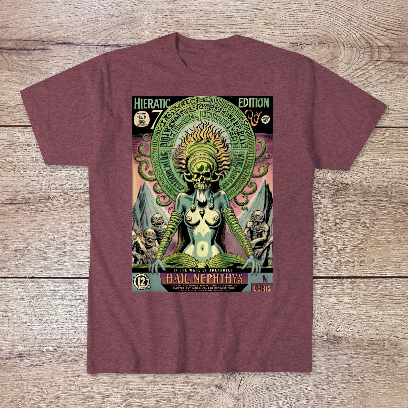 Nephthys, Egyptian Book of the Dead | Osiris Ra Anubus Horus Thoth | 1960s Comic Book Skull | Occult Duat Underworld Hades Graphic Art TShirt