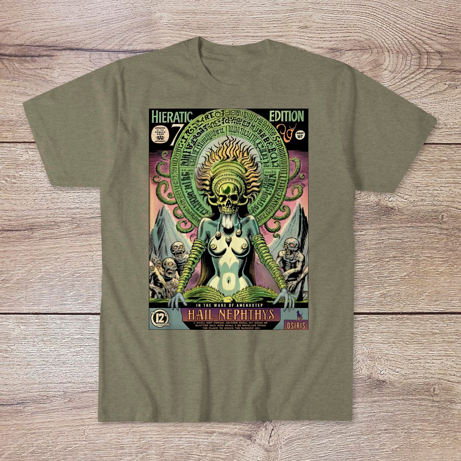 Nephthys, Egyptian Book of the Dead | Osiris Ra Anubus Horus Thoth | 1960s Comic Book Skull | Occult Duat Underworld Hades Graphic Art TShirt-Sacred Surreal