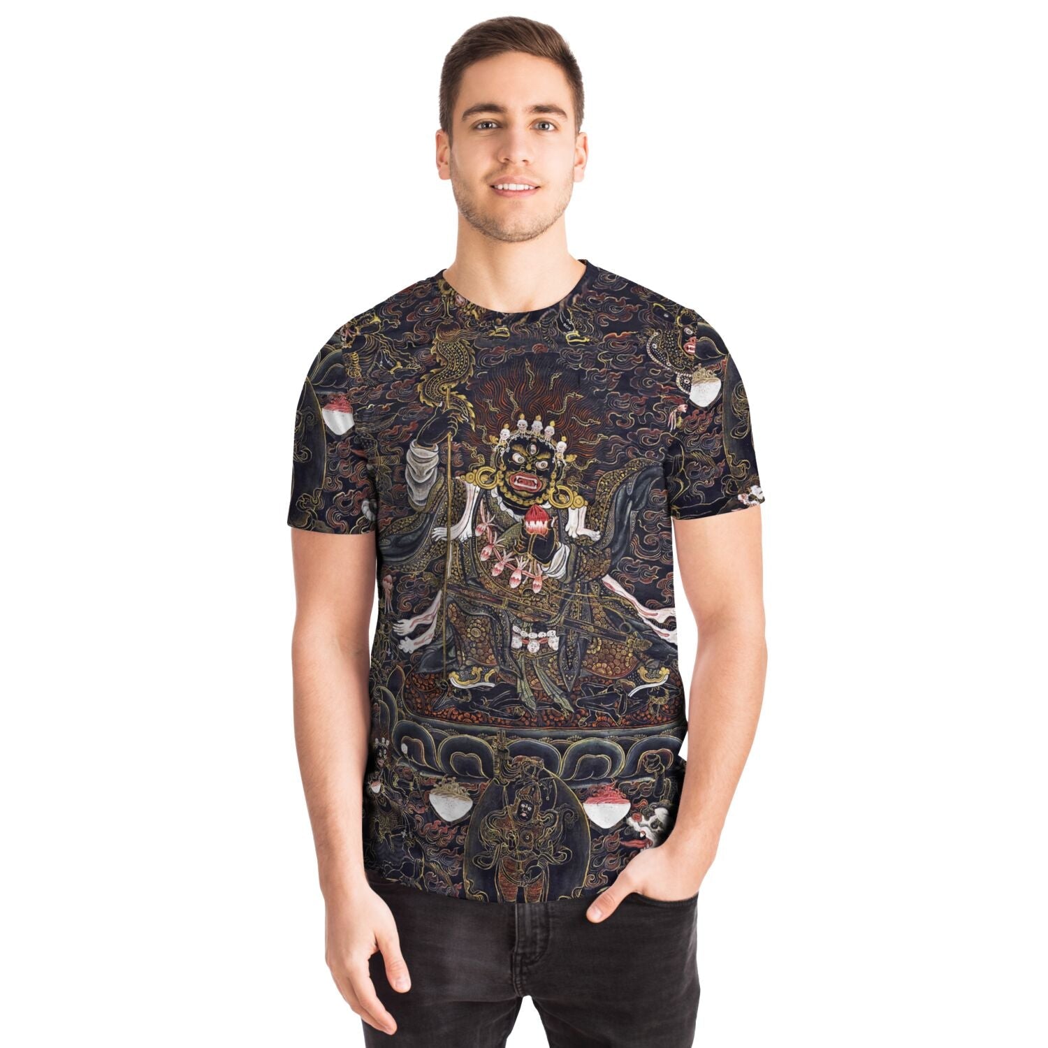 Nyingma Mahakala Tibetan Wrathful Deity | Buddhist Spiritual Protector Dharma Warrior Art | Vintage All-Over-Print T-Shirt