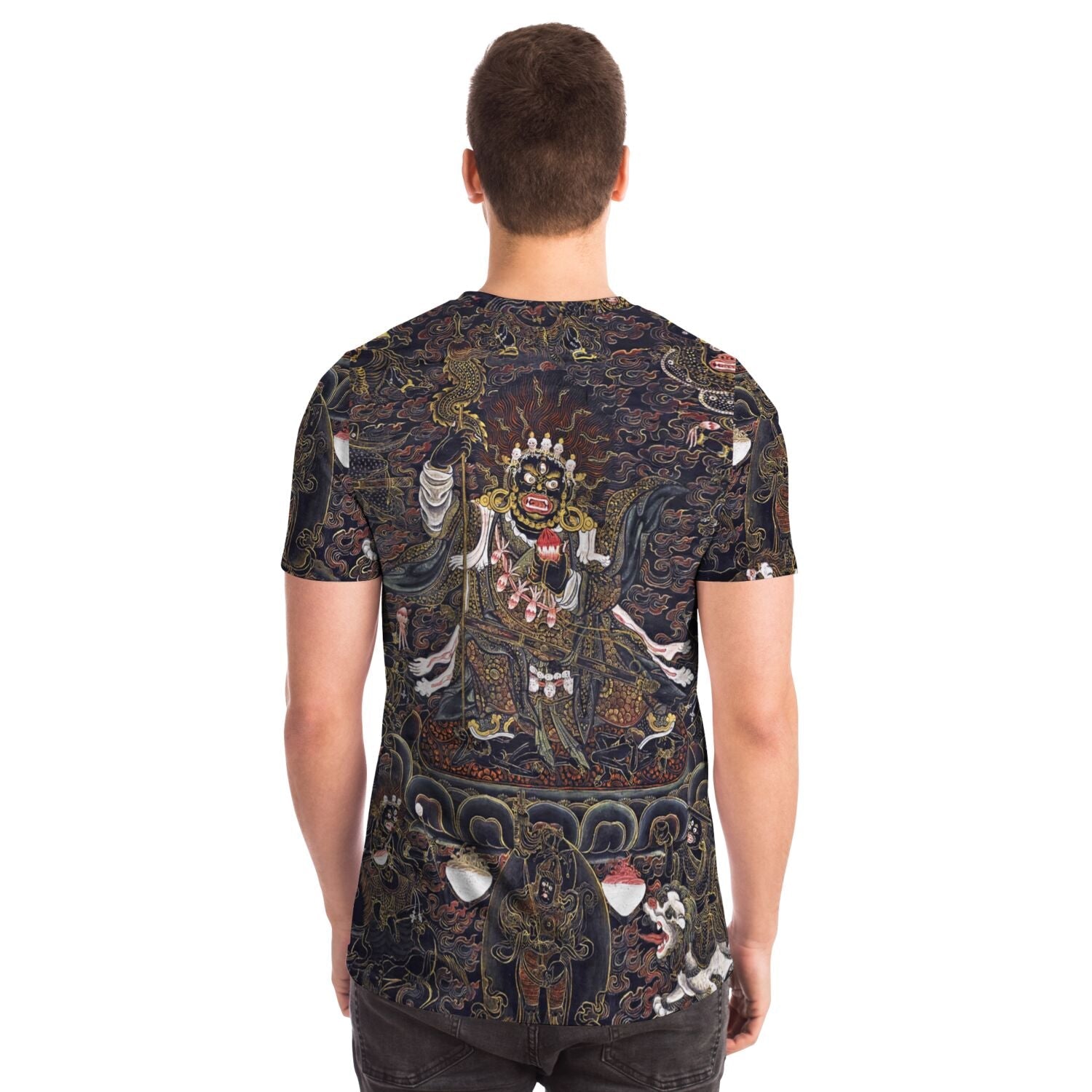 Nyingma Mahakala Tibetan Wrathful Deity | Buddhist Spiritual Protector Dharma Warrior Art | Vintage All-Over-Print T-Shirt