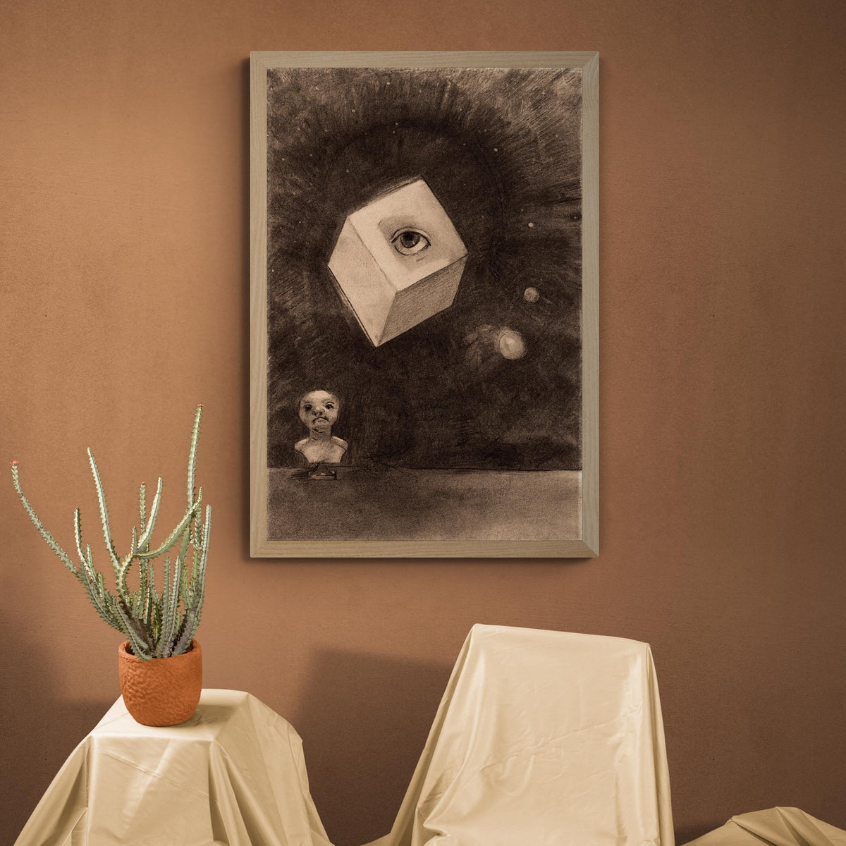 Odilon Redon, The Cube | Surreal Symbolist Lithograph | Visionary Geometric Surrealist Mystical Abstract Vintage Framed Art Print