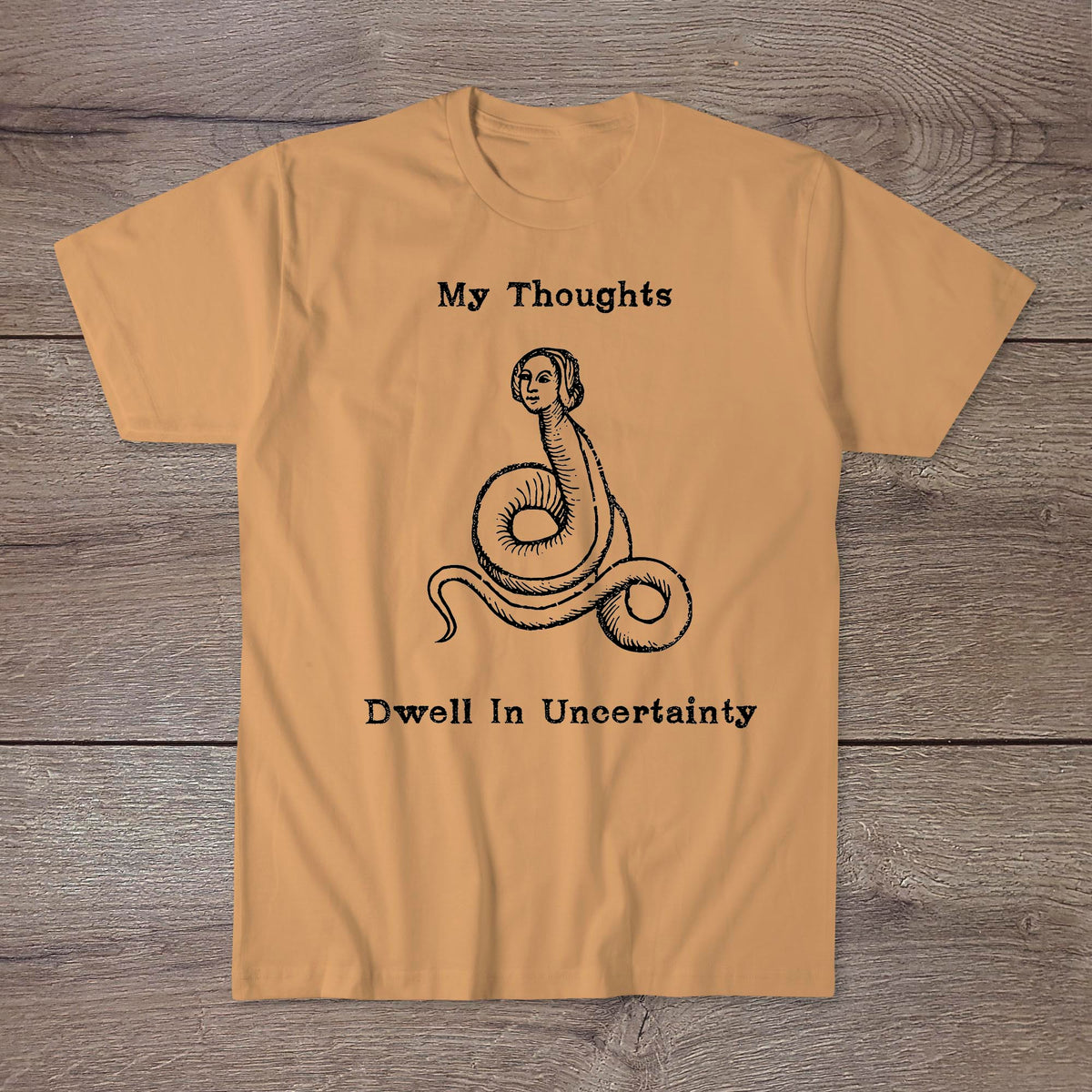 My Thoughts Dwell In Uncertainty | Ironic Middle Ages Worm Philosophy | Strange, Surreal Agnostic Art Tshirt
