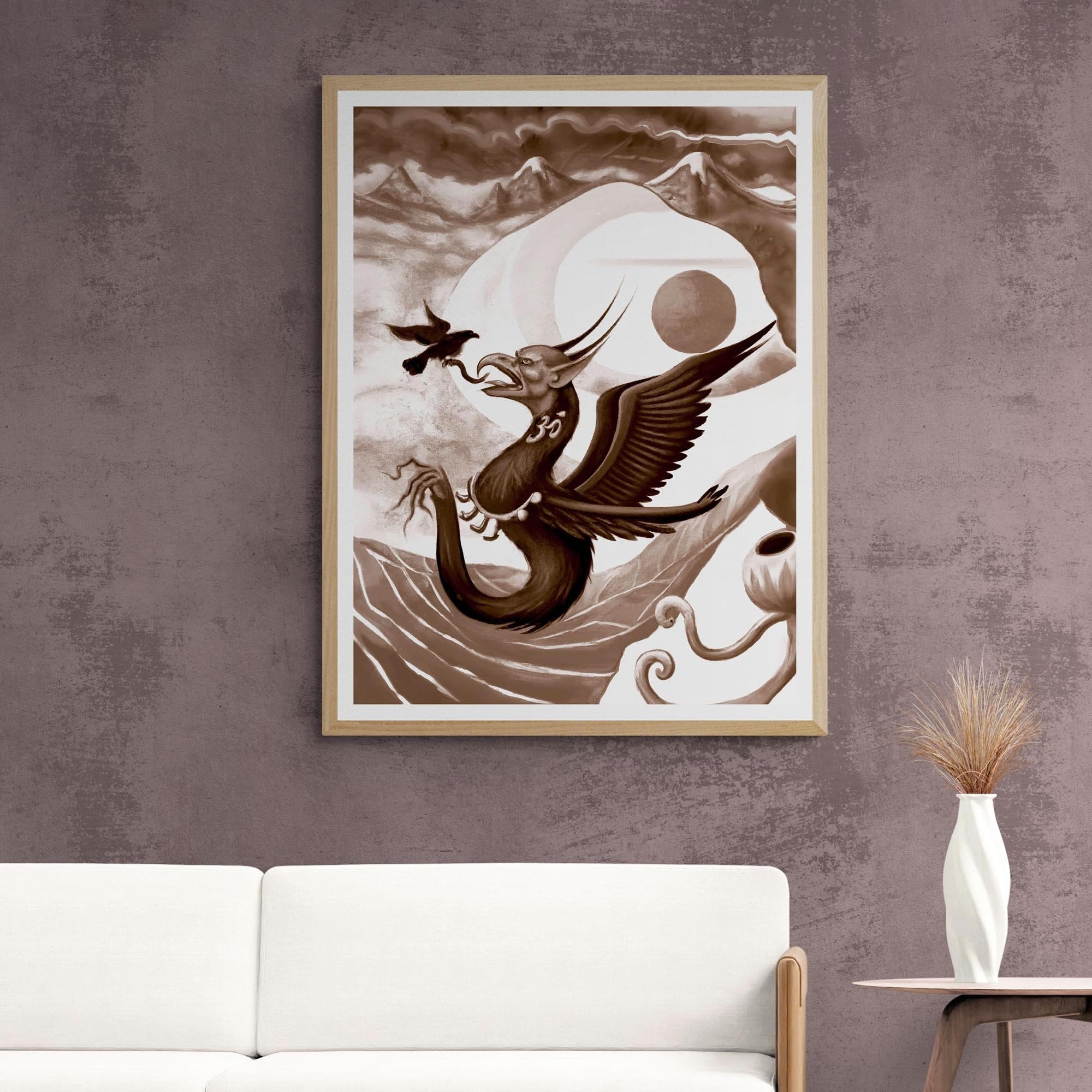 Oni-Karasu (The Demon Raven), Satori, Samadhi, and the Sacred Syllable of the Universe Om | Original Art, Fine Art Print