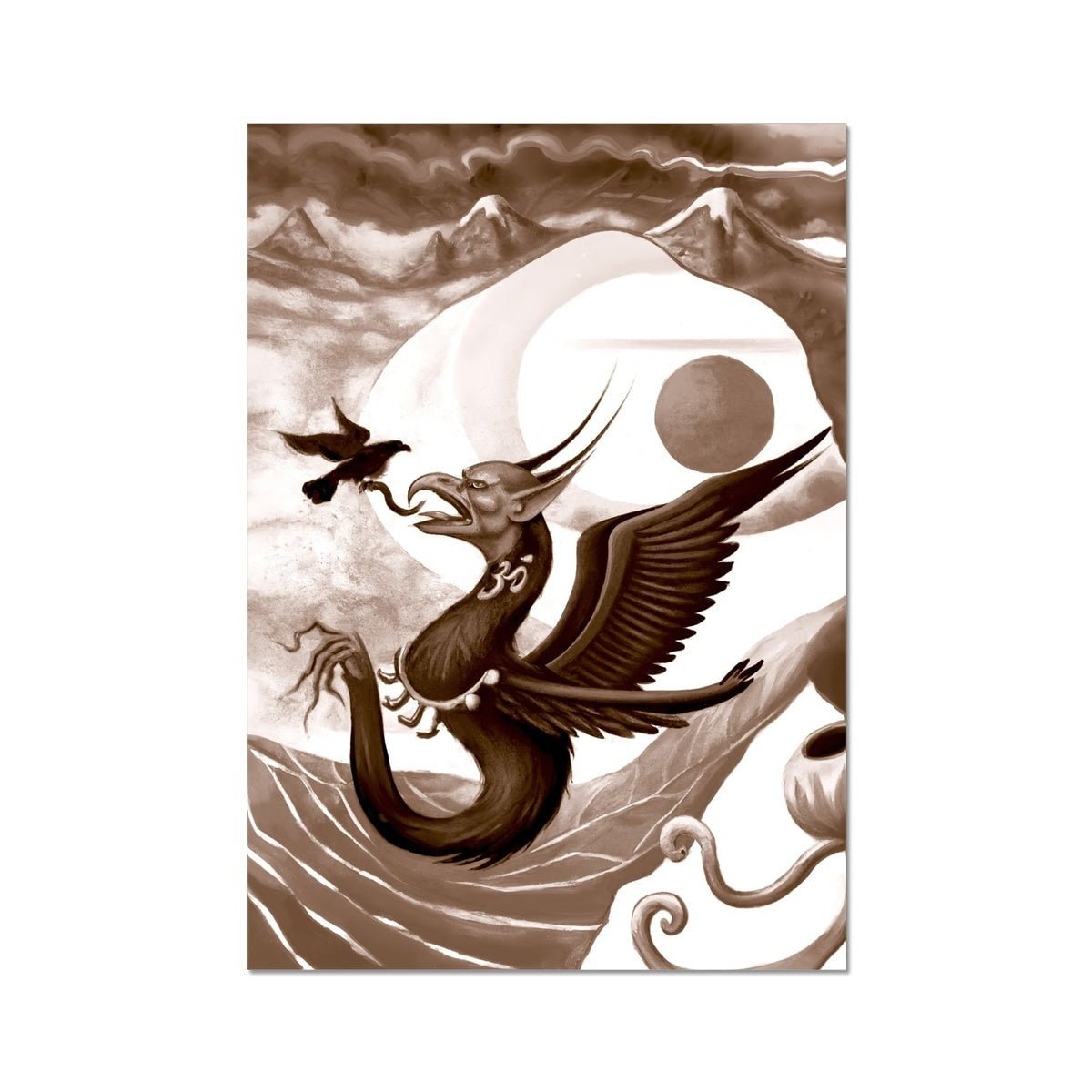 Oni-Karasu (The Demon Raven), Satori, Samadhi, and the Sacred Syllable of the Universe Om | Original Art, Fine Art Print